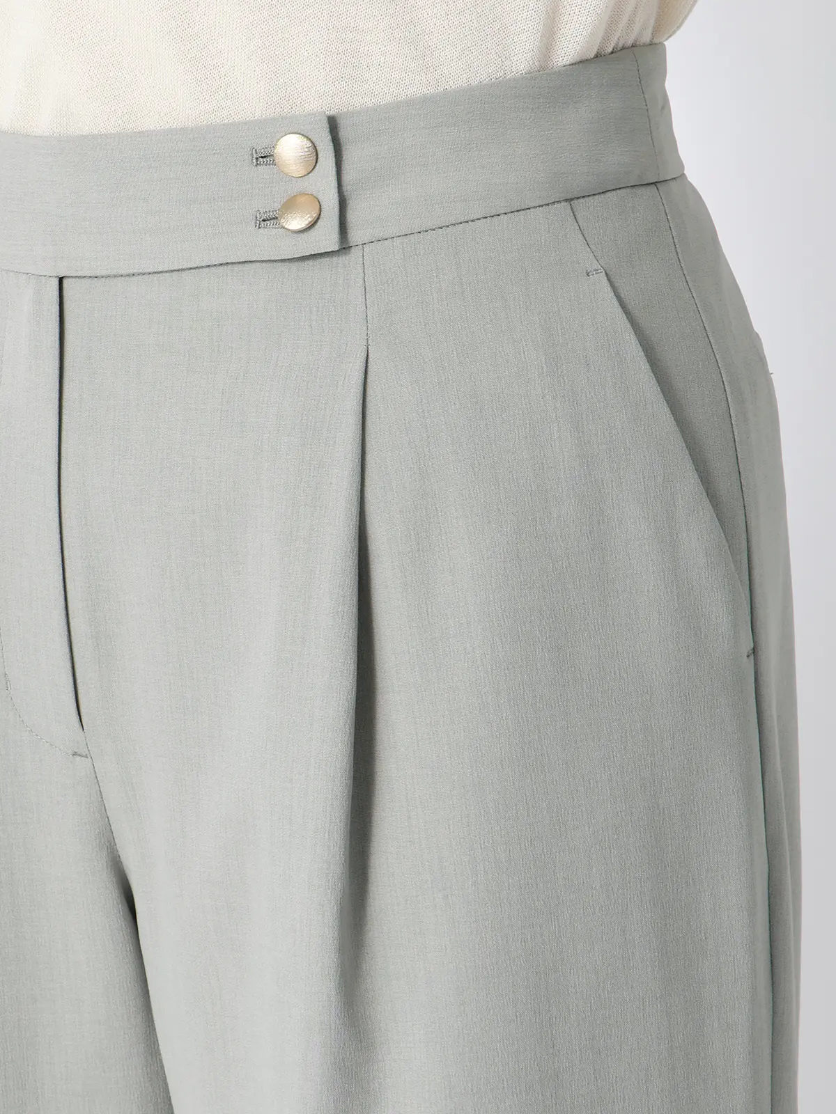 CHANTOWA／タックワイドパンツ／ウォッシャブル／接触冷感／リネンライクポリエステル／無地 グリーン 40(11号）