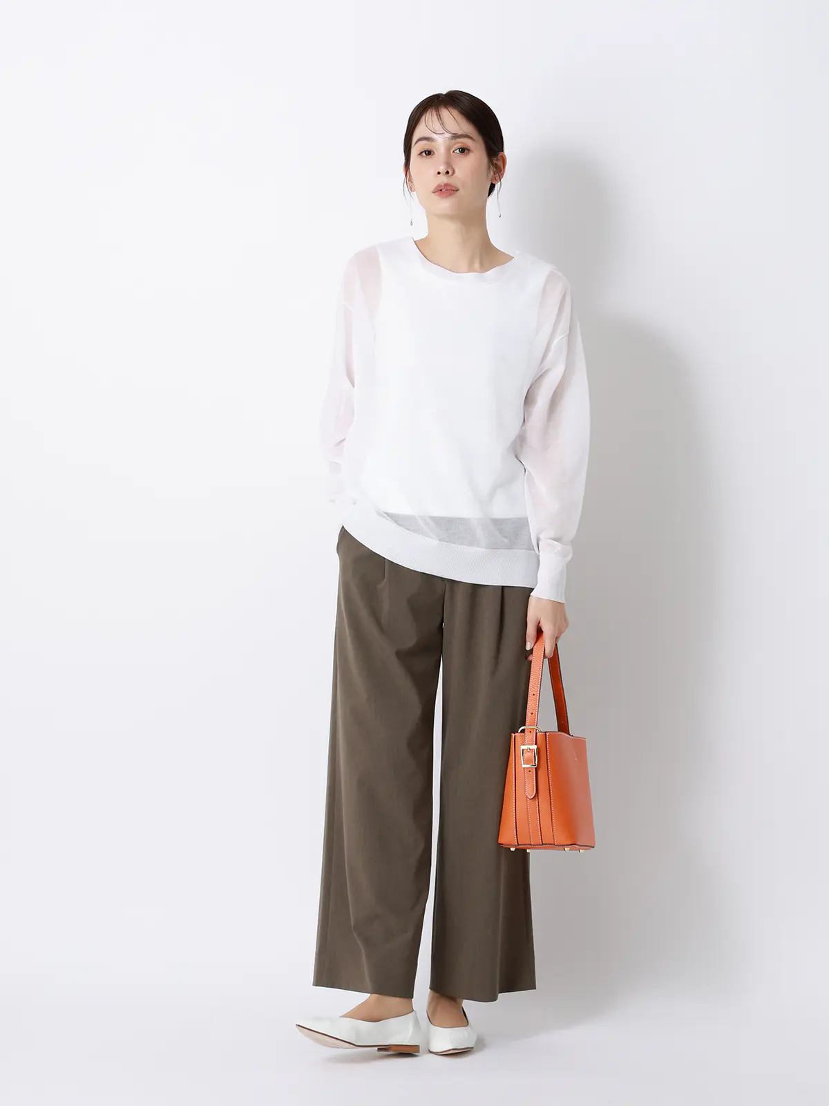 CHANTOWA／タックワイドパンツ／ウォッシャブル／接触冷感／リネンライクポリエステル／無地 カーキ 36(7号）