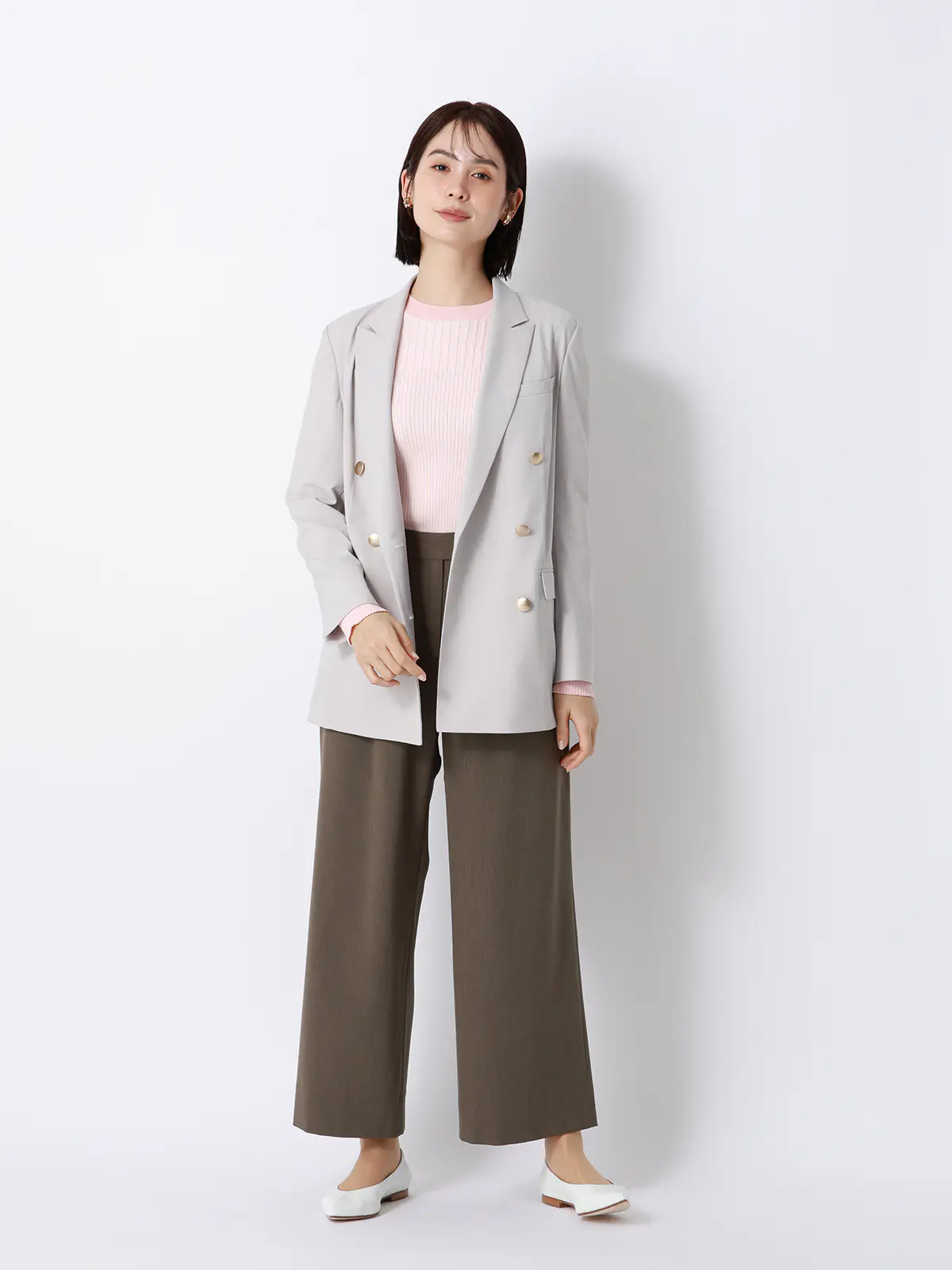 CHANTOWA／タックワイドパンツ／ウォッシャブル／接触冷感／リネンライクポリエステル／無地 カーキ 36(7号）