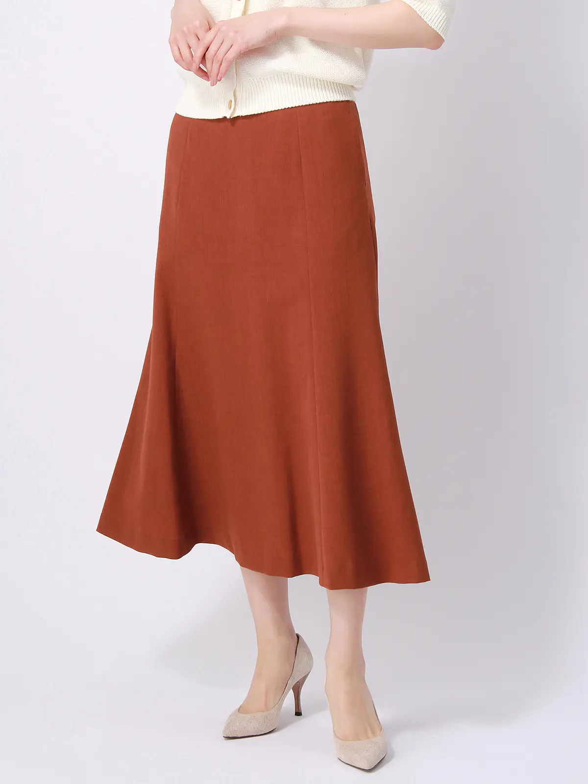 【訳アリ商品】フレアスカート／ウォッシャブル／抗菌／防臭／撥水／リネンライク／無地 オレンジ 36(7号）