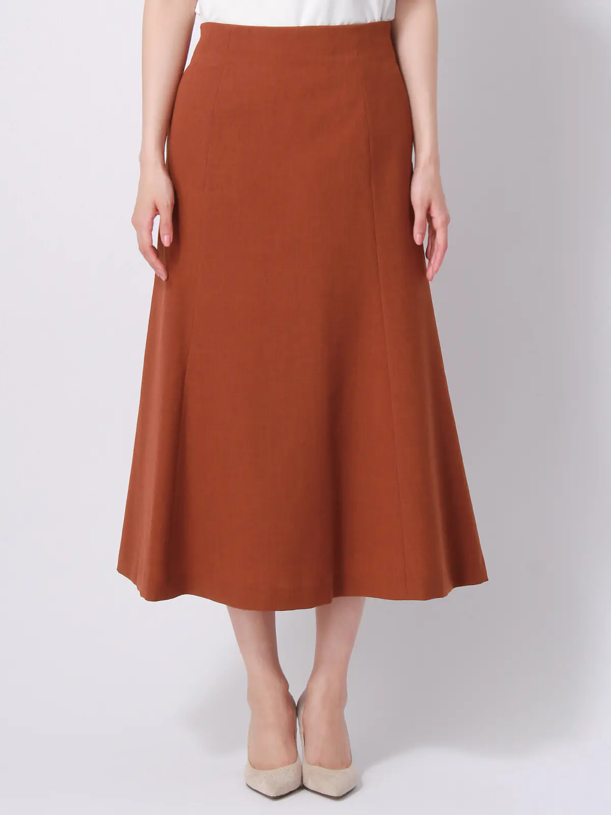 【訳アリ商品】フレアスカート／ウォッシャブル／抗菌／防臭／撥水／リネンライク／無地 オレンジ 36(7号）