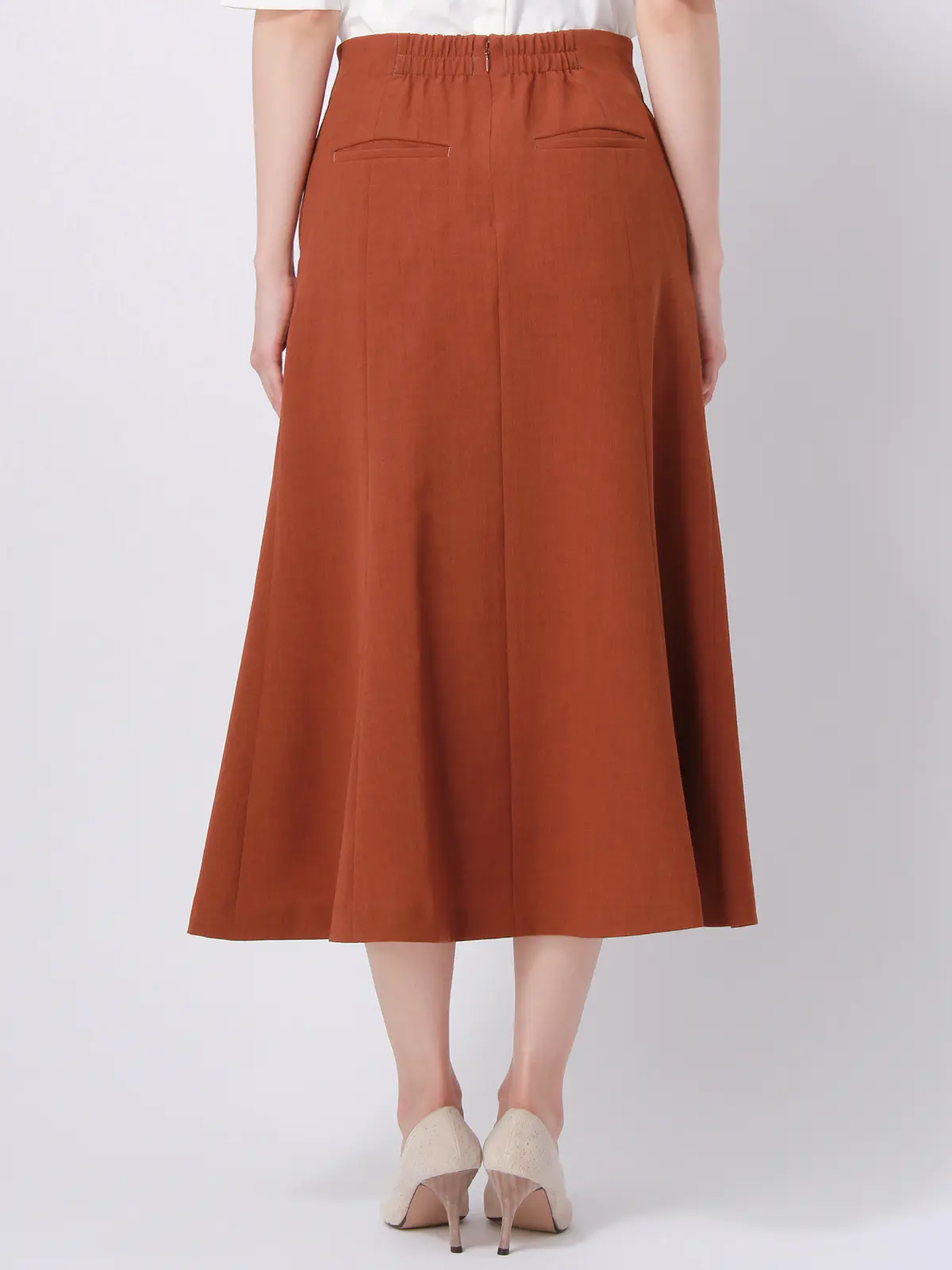 【訳アリ商品】フレアスカート／ウォッシャブル／抗菌／防臭／撥水／リネンライク／無地 オレンジ 36(7号）