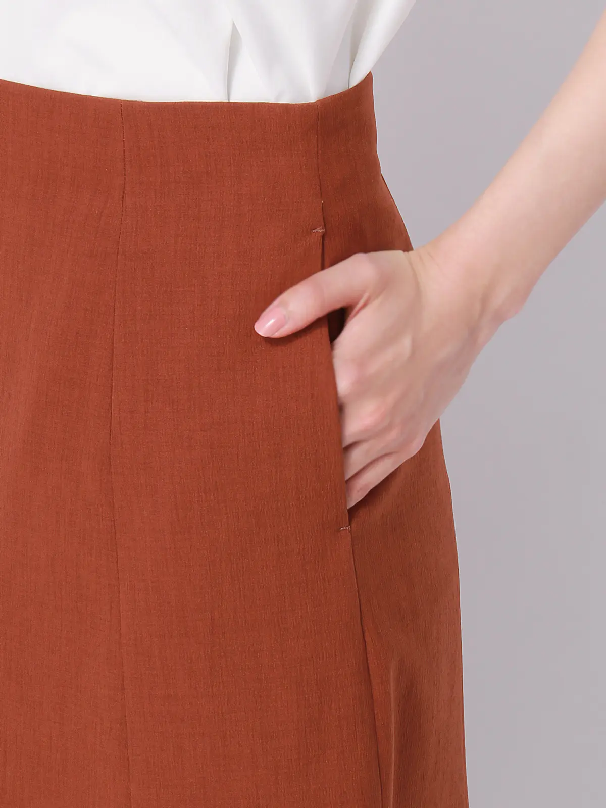 【訳アリ商品】フレアスカート／ウォッシャブル／抗菌／防臭／撥水／リネンライク／無地 オレンジ 36(7号）