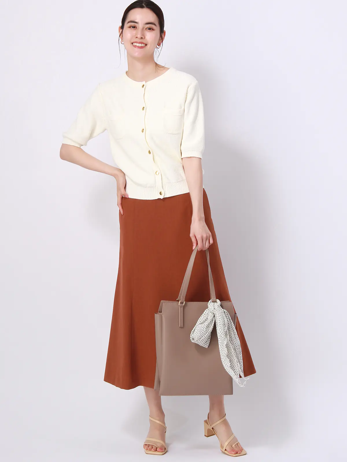 【訳アリ商品】フレアスカート／ウォッシャブル／抗菌／防臭／撥水／リネンライク／無地 オレンジ 36(7号）