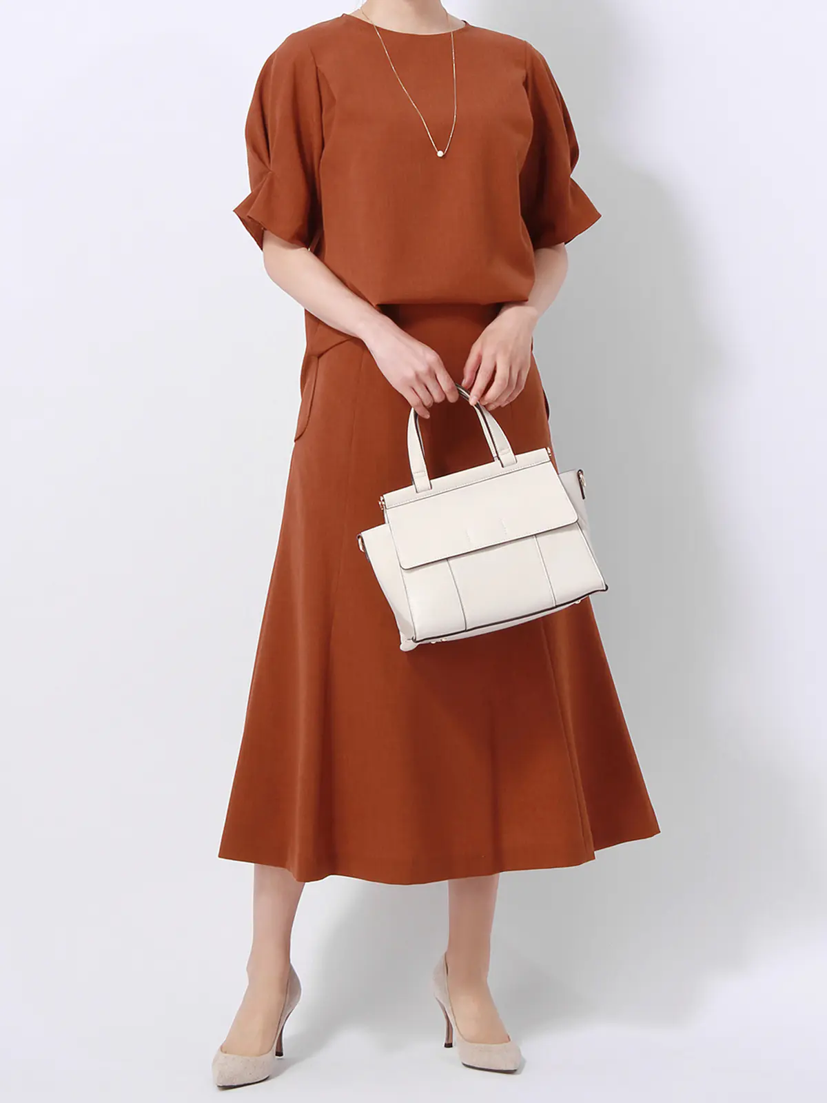 【訳アリ商品】フレアスカート／ウォッシャブル／抗菌／防臭／撥水／リネンライク／無地 オレンジ 36(7号）