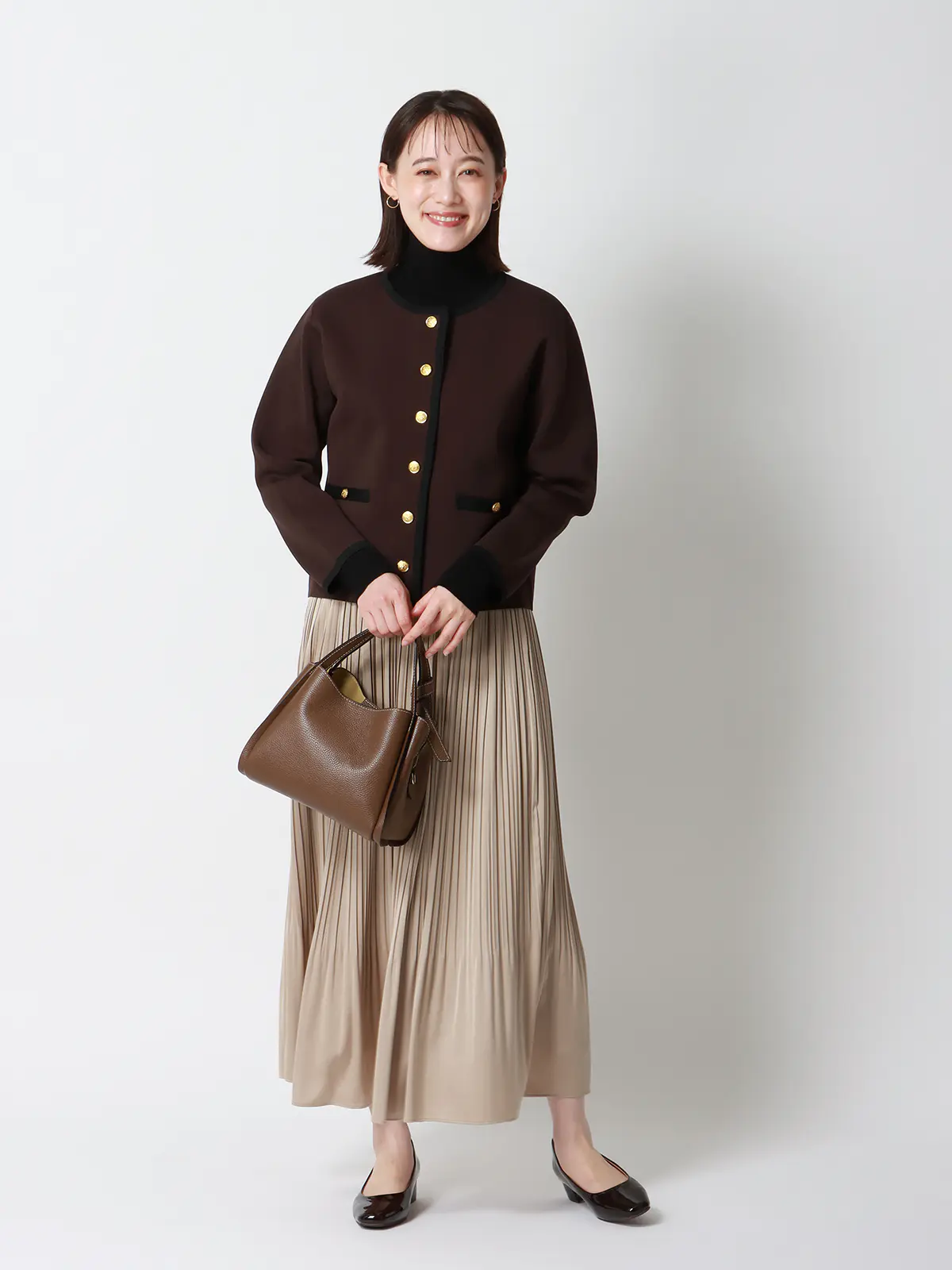 CHANTOWA／サテンプリーツスカート／ハンドウォッシュ／マットサテン／無地 ベージュ 38(9号）