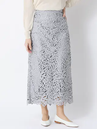 通年／フラワーレースタイトスカート