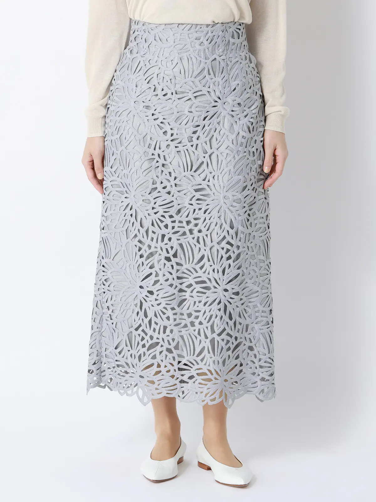 フラワーレースタイトスカート／ハンドウォッシュ／ポリエステル／anysy サックス 38(9号）