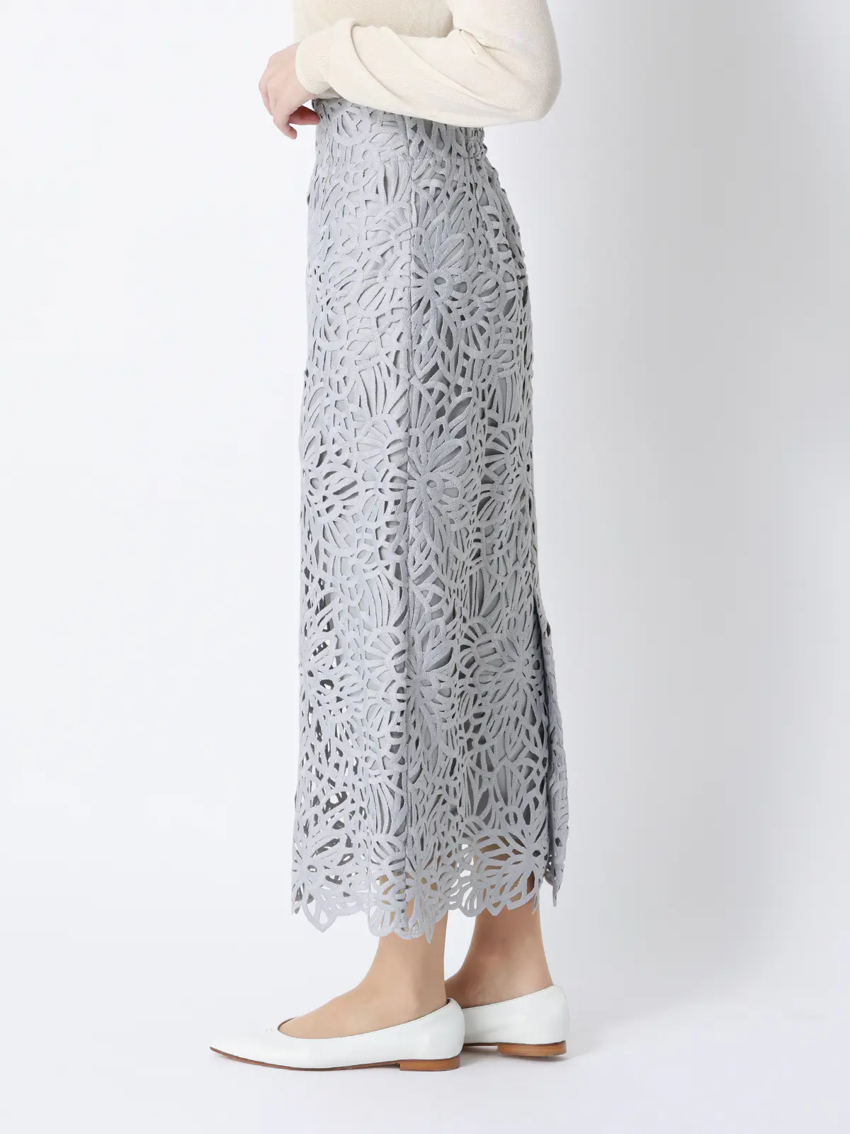 フラワーレースタイトスカート／ハンドウォッシュ／ポリエステル／anysy サックス 38(9号）