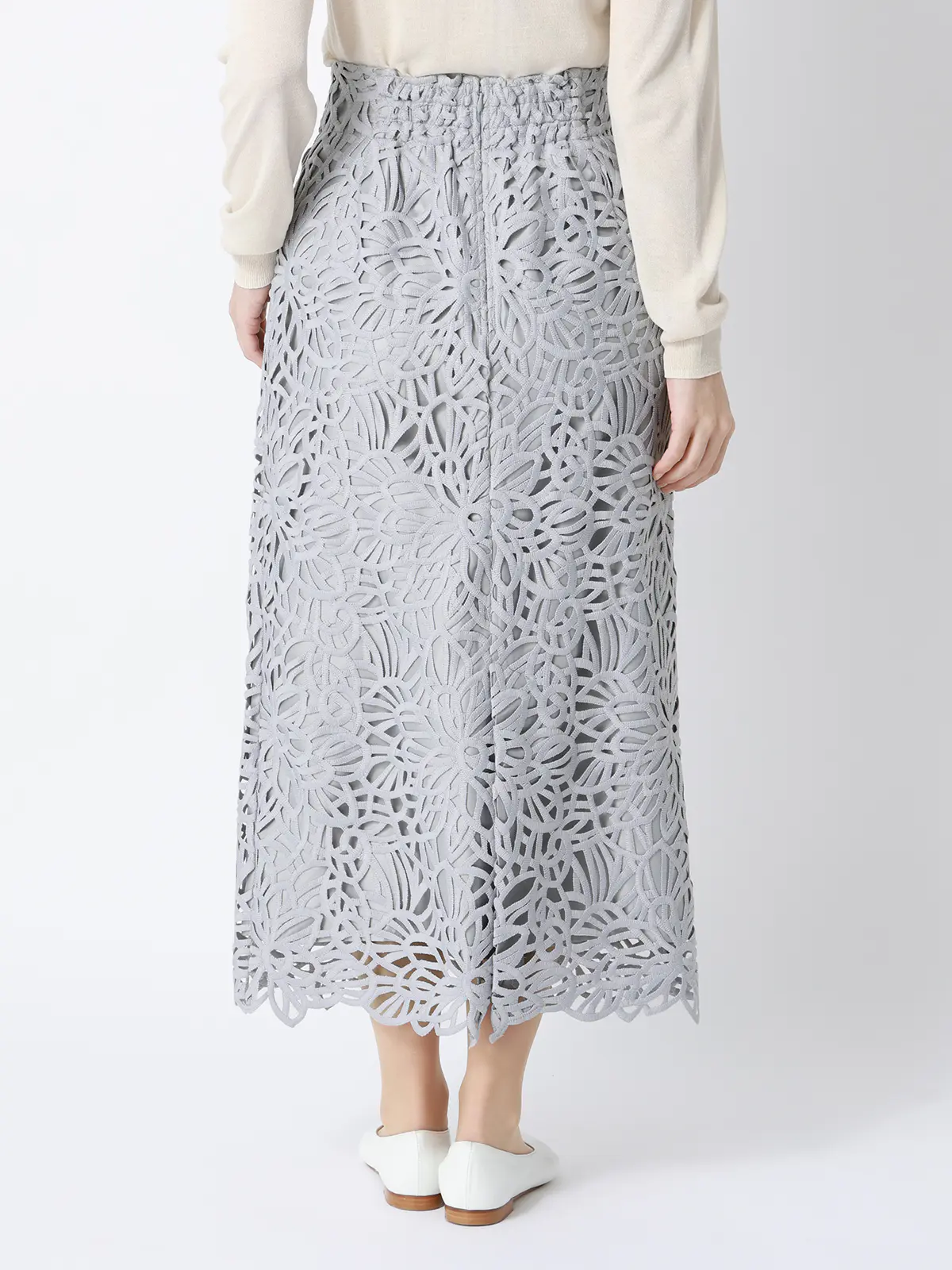 フラワーレースタイトスカート／ハンドウォッシュ／ポリエステル／anysy サックス 38(9号）