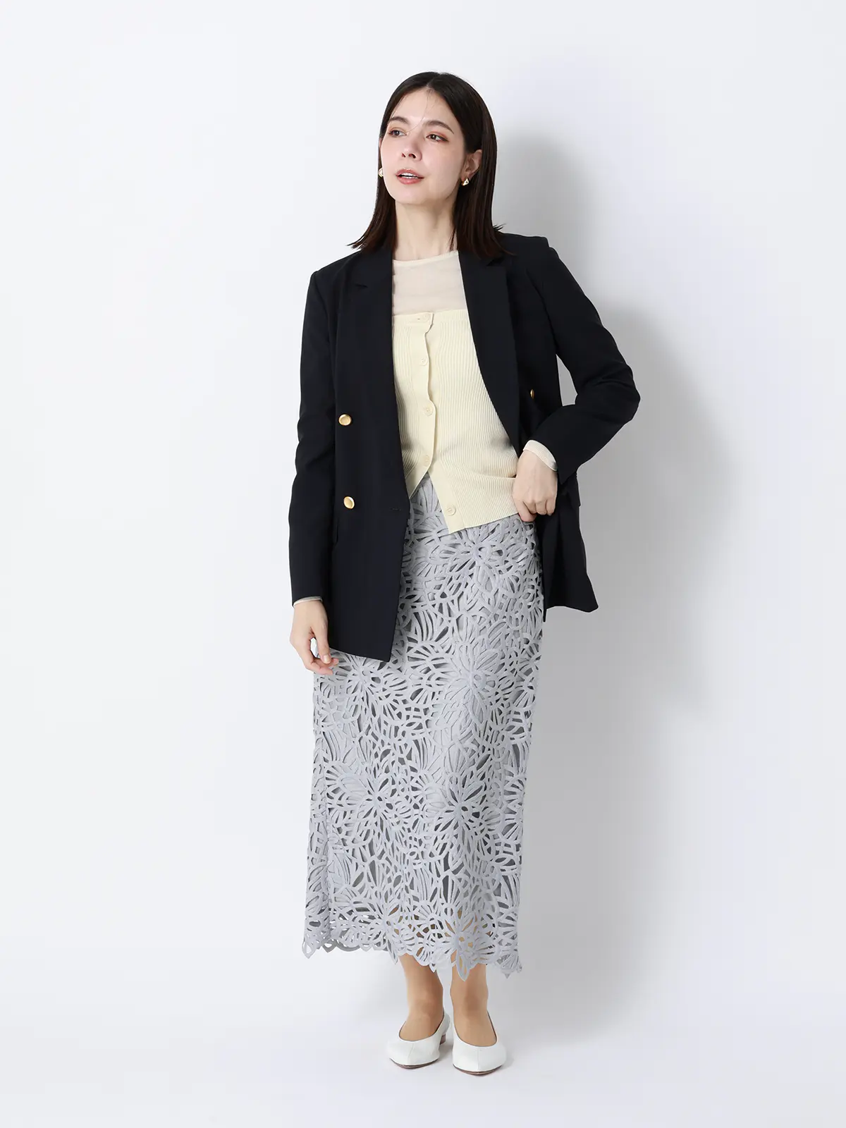 フラワーレースタイトスカート／ハンドウォッシュ／ポリエステル／anysy サックス 38(9号）