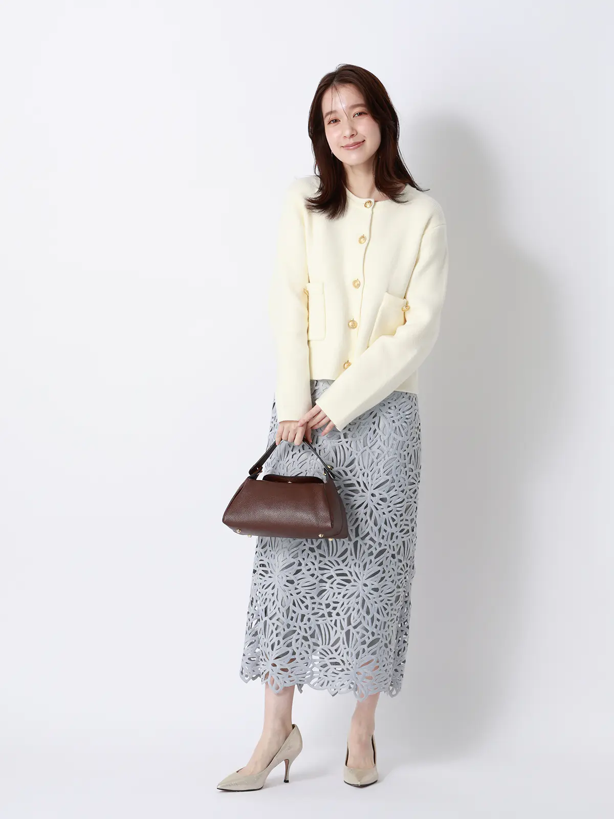 フラワーレースタイトスカート/ハンドウォッシュ/ポリエステル/anysy サックス 40(11号)