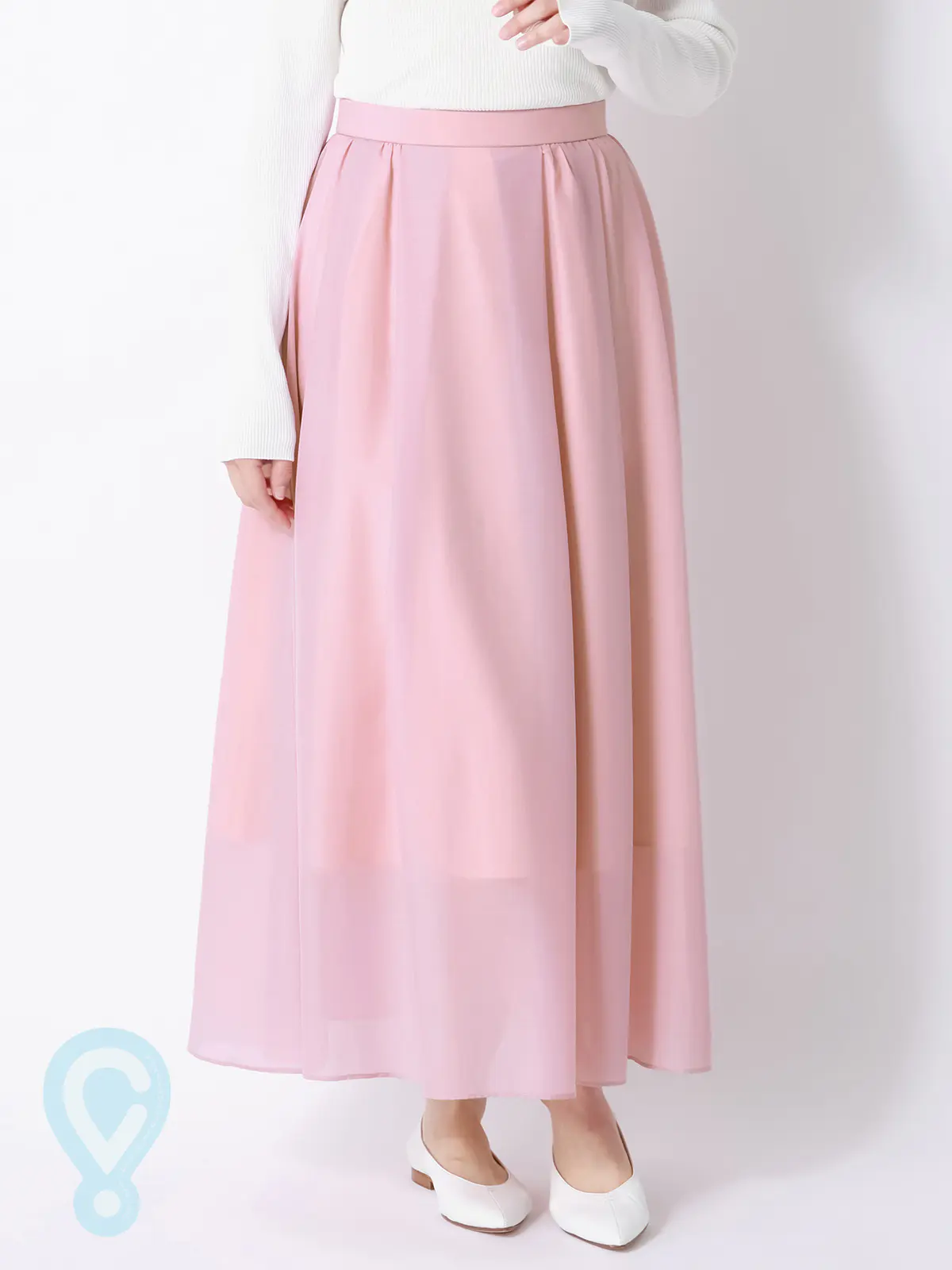 CHANTOWA／シアーフレアスカート／ハンドウォッシュ／シアースパンローン／無地 ピンク 38(9号）