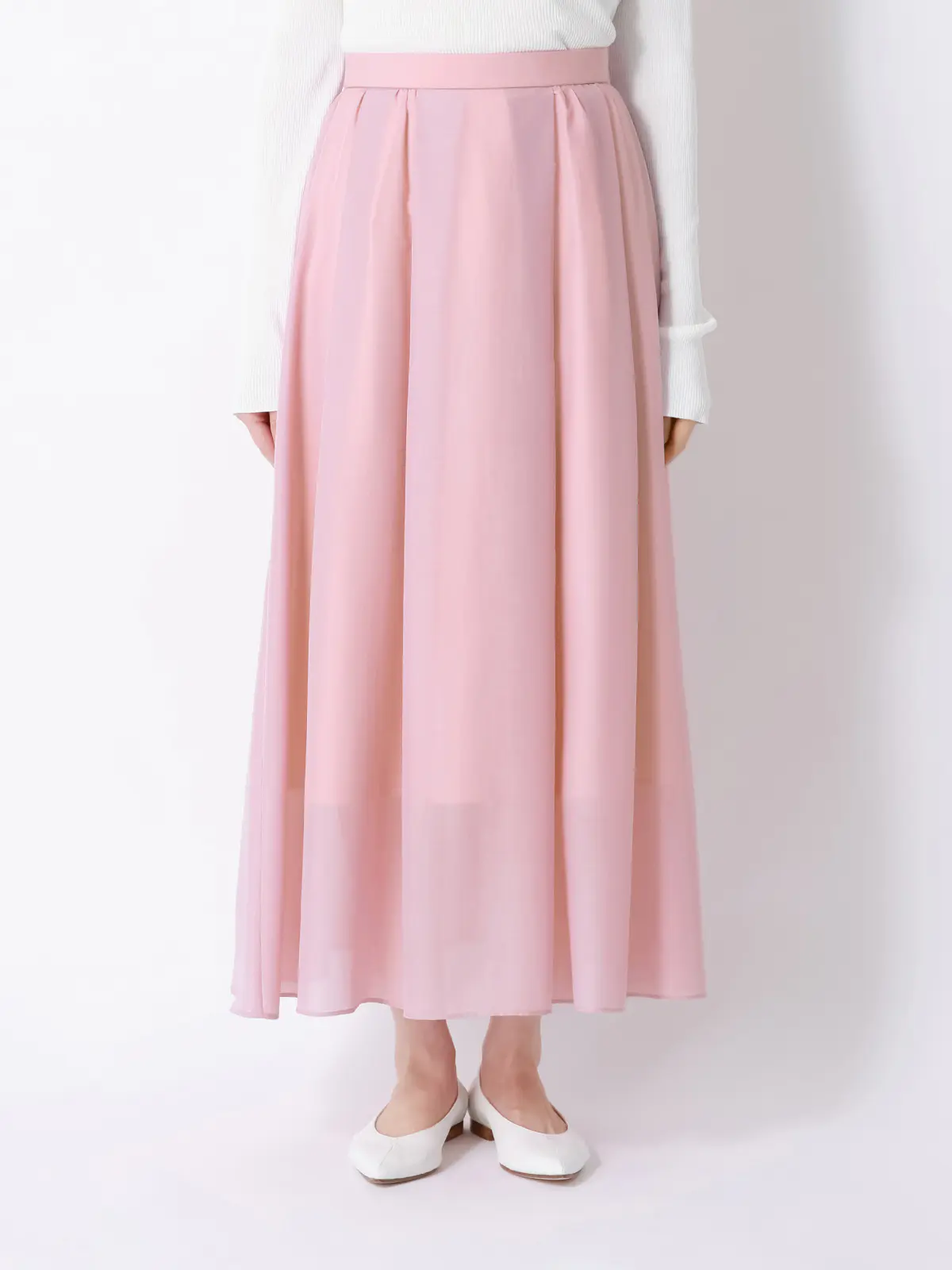 CHANTOWA／シアーフレアスカート／ハンドウォッシュ／シアースパンローン／無地 ピンク 38(9号）