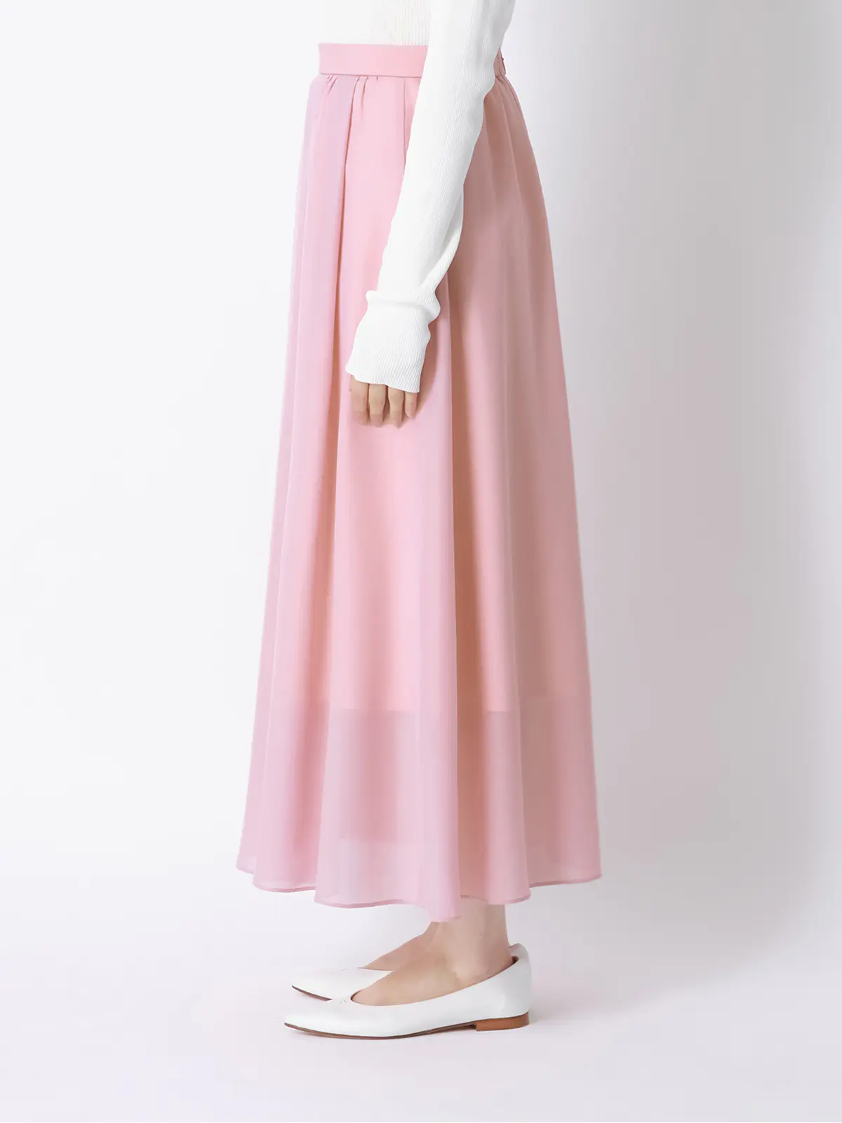 CHANTOWA／シアーフレアスカート／ハンドウォッシュ／シアースパンローン／無地 ピンク 38(9号）