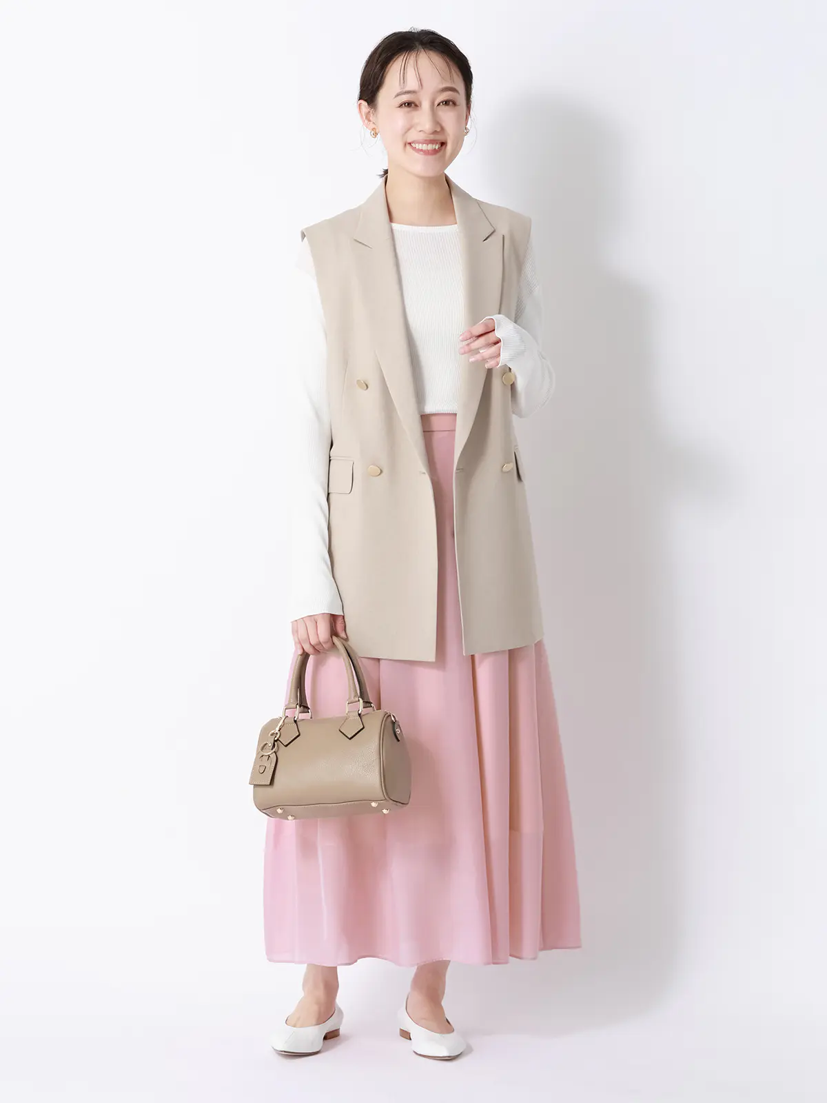 CHANTOWA／シアーフレアスカート／ハンドウォッシュ／シアースパンローン／無地 ピンク 38(9号）