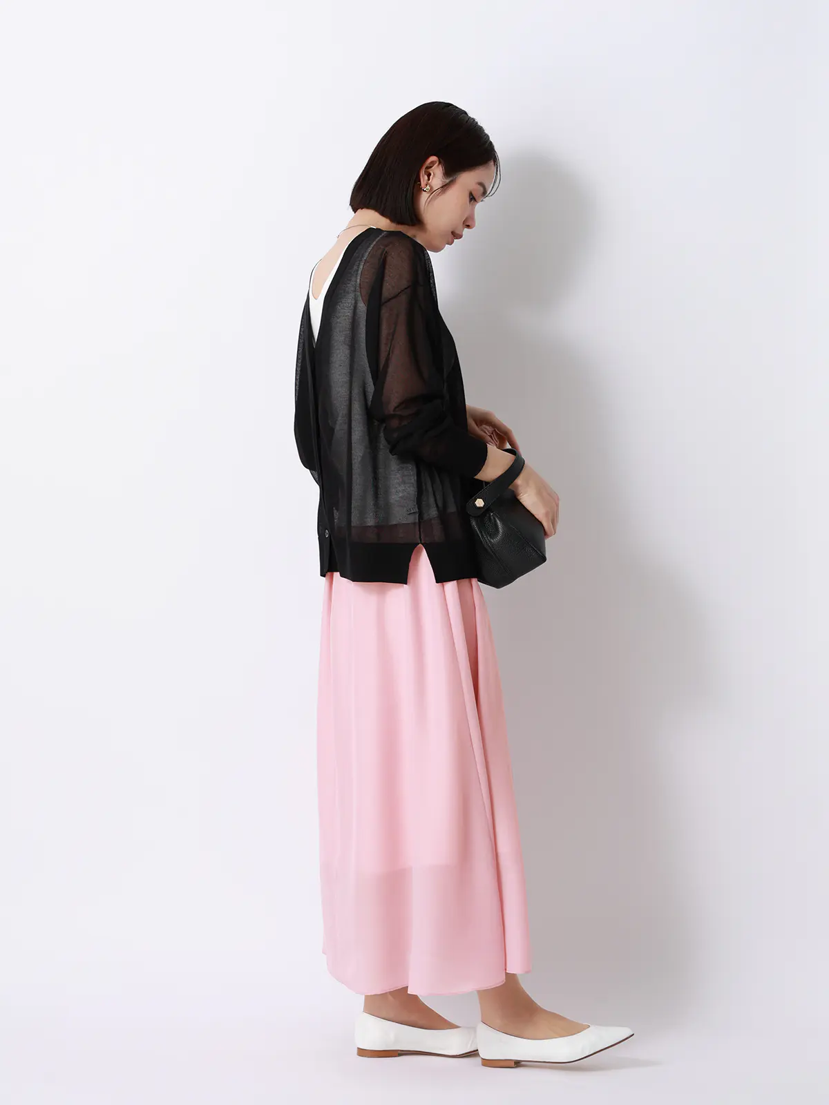 CHANTOWA／シアーフレアスカート／ハンドウォッシュ／シアースパンローン／無地 ピンク 38(9号）