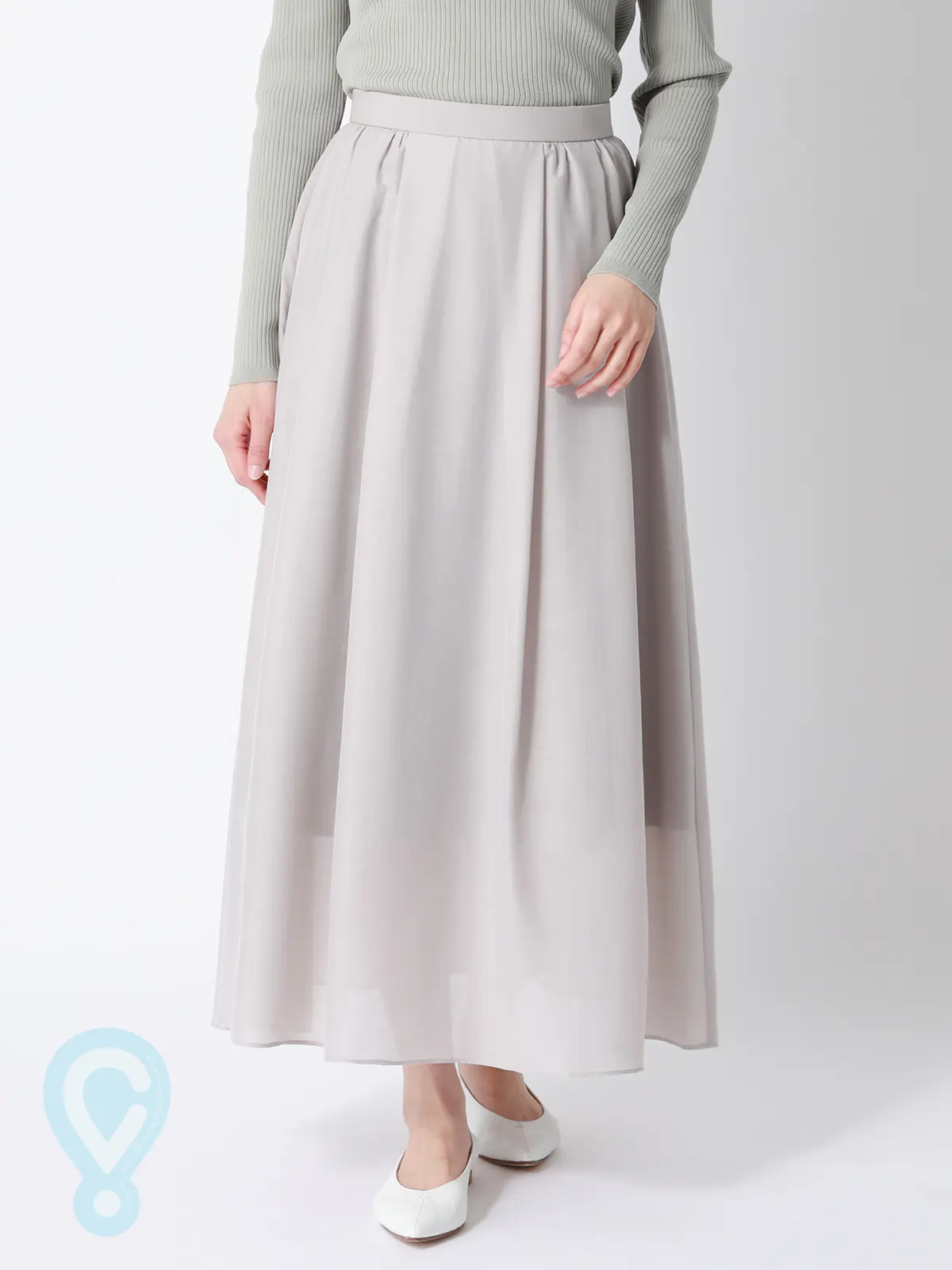 CHANTOWA／シアーフレアスカート／ハンドウォッシュ／シアースパンローン／無地 Lベージュ 36(7号）