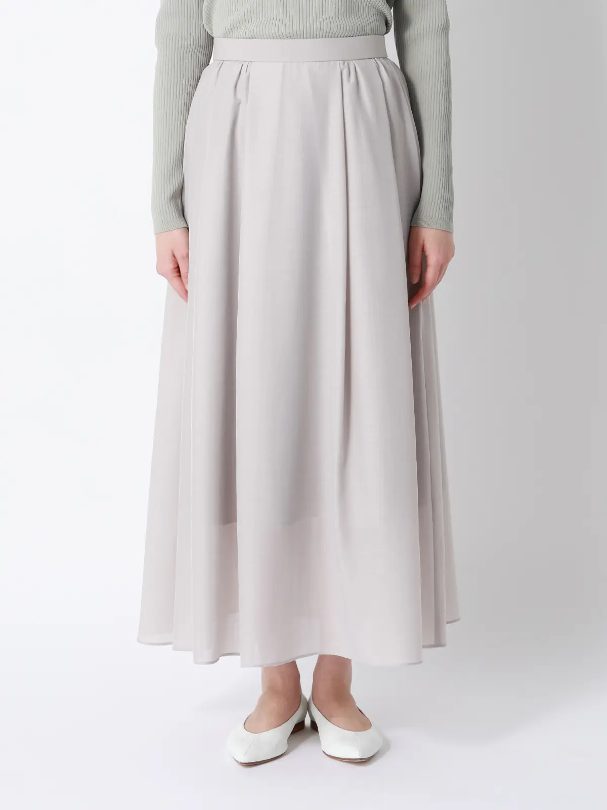 CHANTOWA／シアーフレアスカート／ハンドウォッシュ／シアースパンローン／無地 Lベージュ 36(7号）