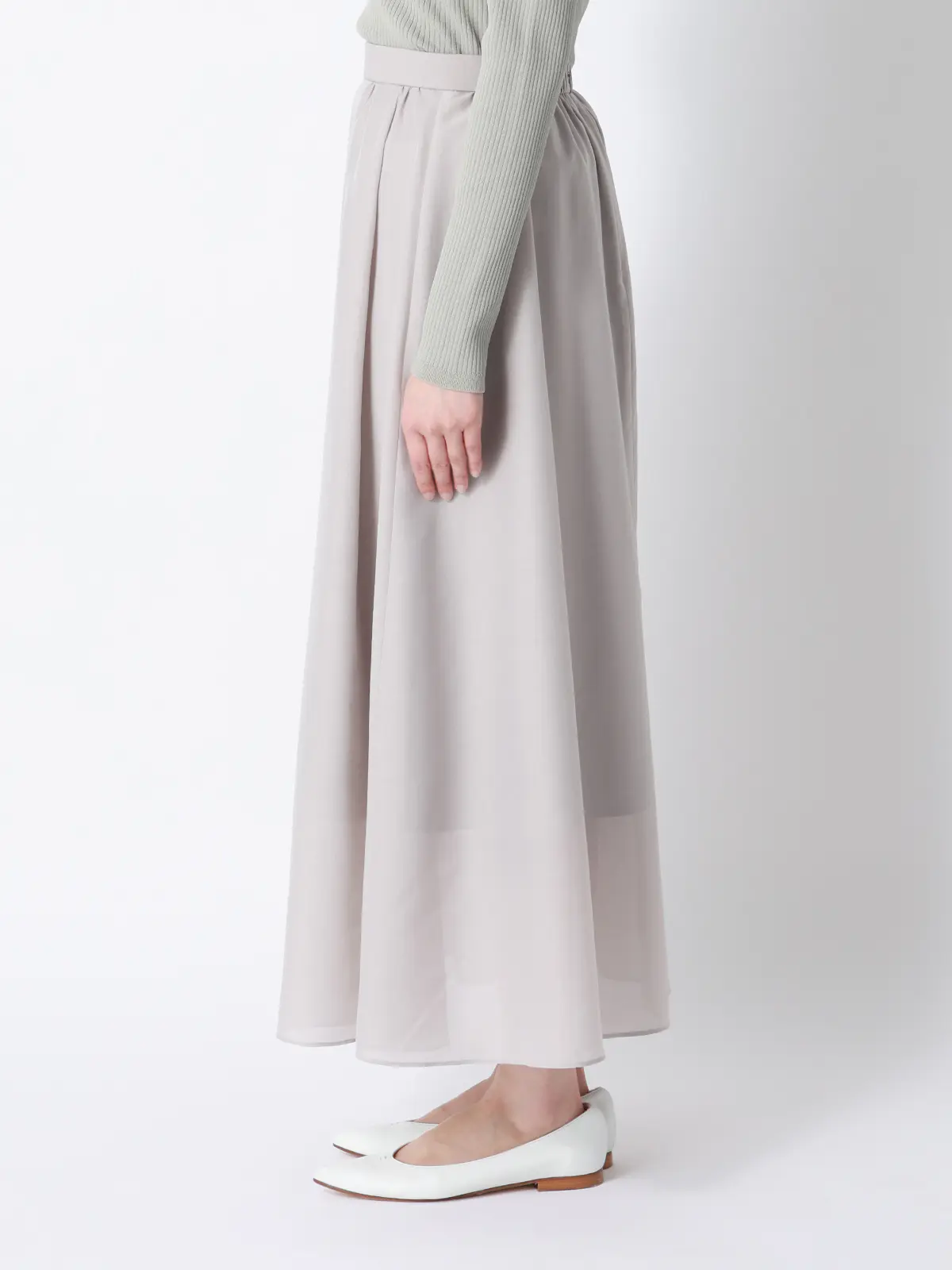 CHANTOWA／シアーフレアスカート／ハンドウォッシュ／シアースパンローン／無地 Lベージュ 36(7号）