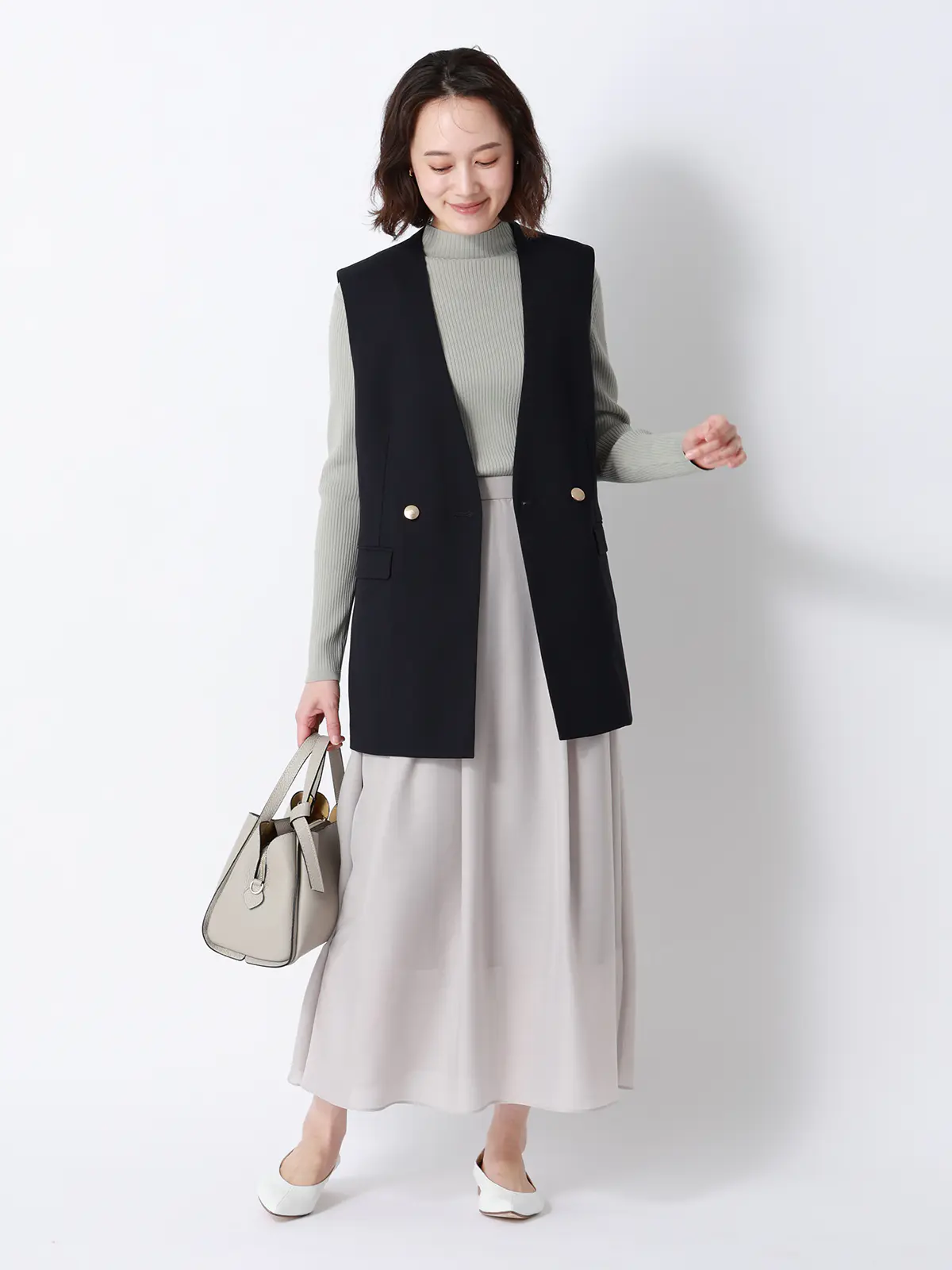 CHANTOWA／シアーフレアスカート／ハンドウォッシュ／シアースパンローン／無地 Lベージュ 36(7号）