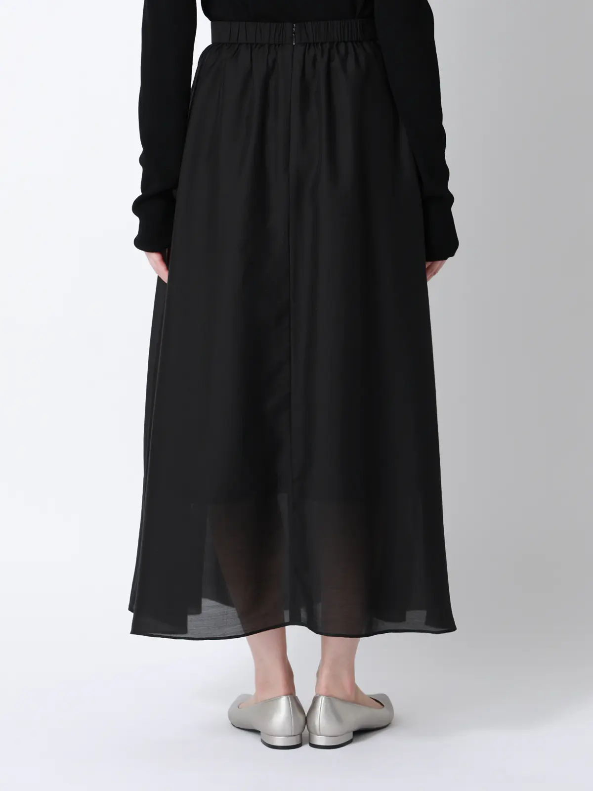 CHANTOWA/シアーフレアスカート/ハンドウォッシュ/シアースパンローン/無地 ブラック 36(7号)