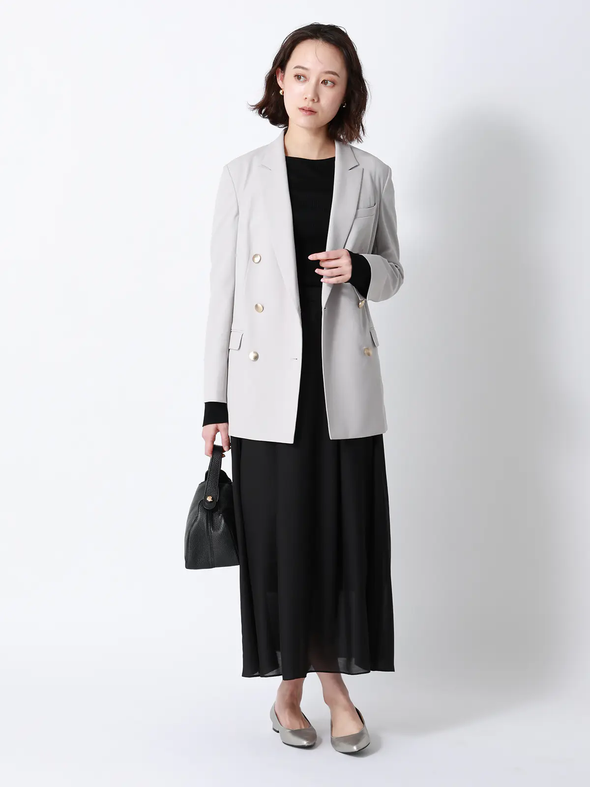 CHANTOWA/シアーフレアスカート/ハンドウォッシュ/シアースパンローン/無地 ブラック 36(7号)