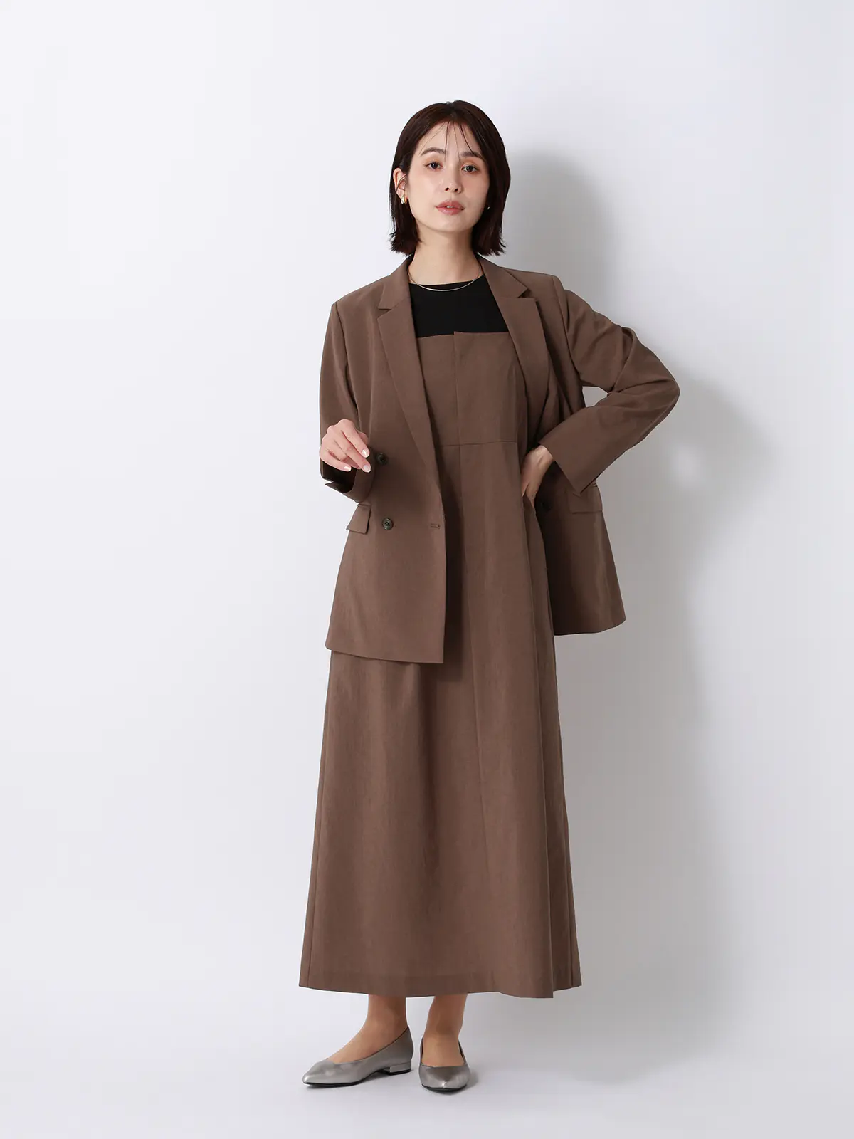 キャミワンピース／ウォッシャブル／UVカット／BREEZE COOL／無地／BIYORI UP ブラウン 38(9号）