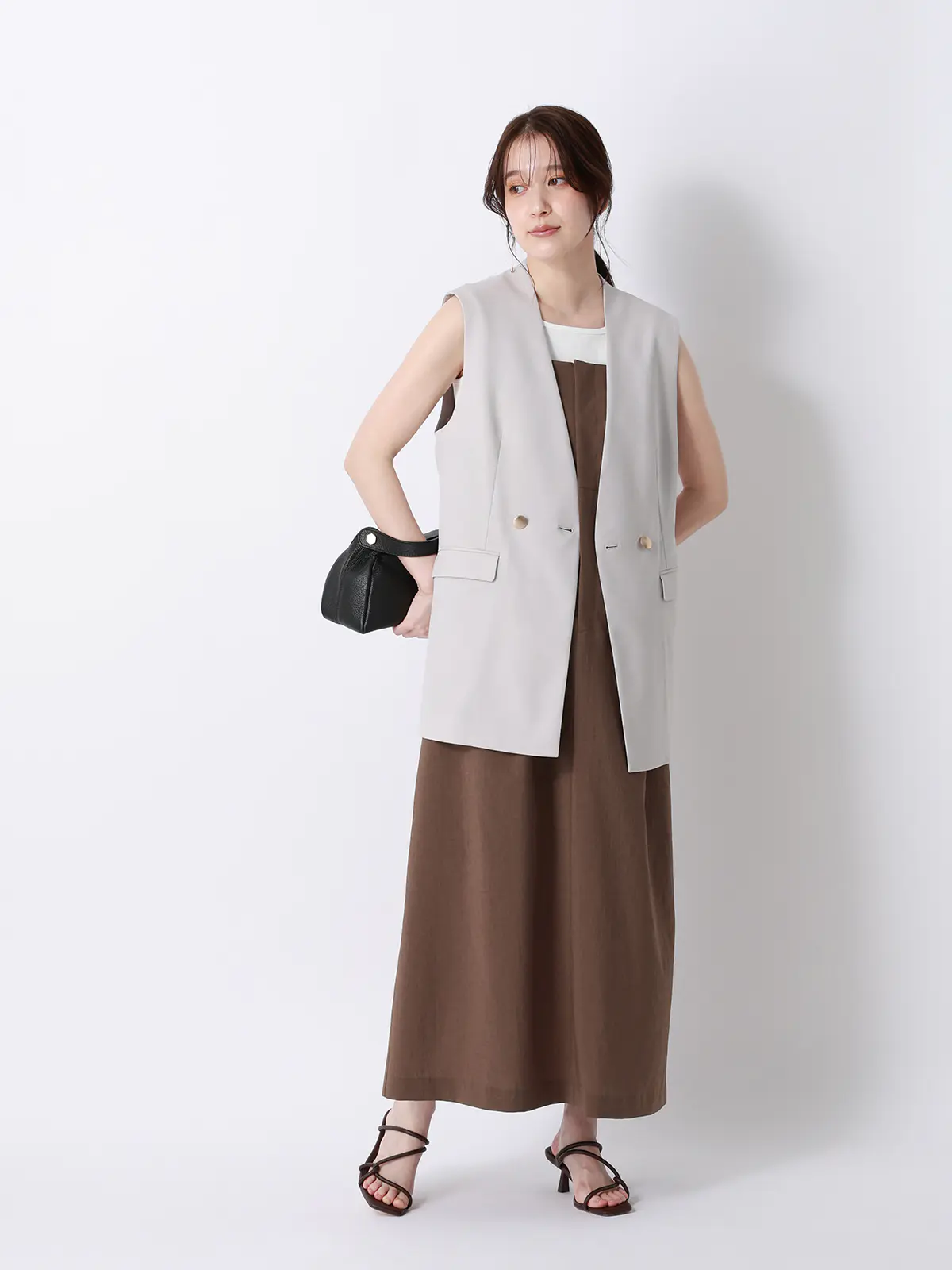 キャミワンピース／ウォッシャブル／UVカット／BREEZE COOL／無地／BIYORI UP ブラウン 38(9号）