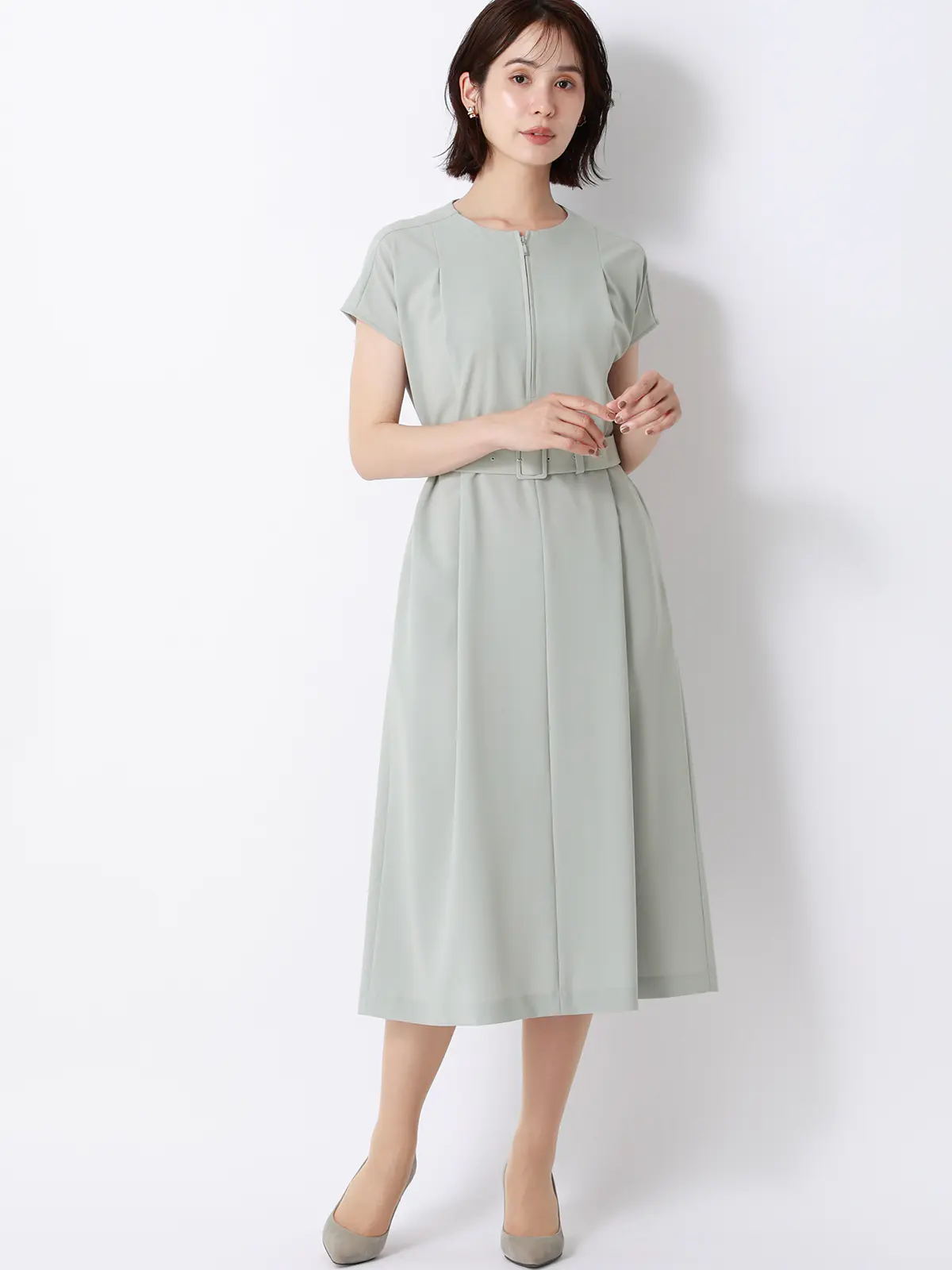 WEB限定／クルーネックワンピース／ウォッシャブル／ストレッチ／撥水／UVカット／BIYORI UP ミント 38(9号）