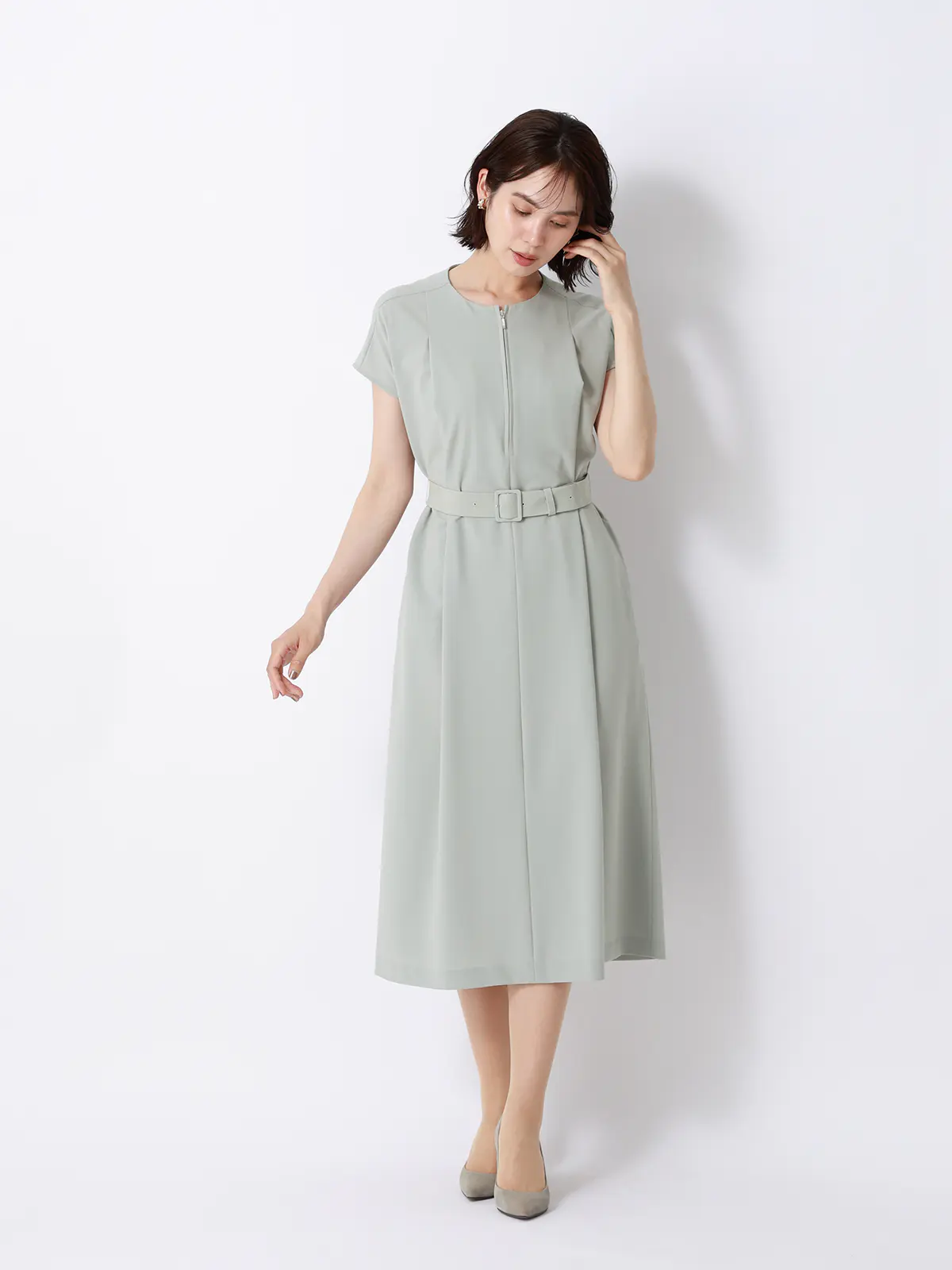 WEB限定／クルーネックワンピース／ウォッシャブル／ストレッチ／撥水／UVカット／BIYORI UP ミント 38(9号）