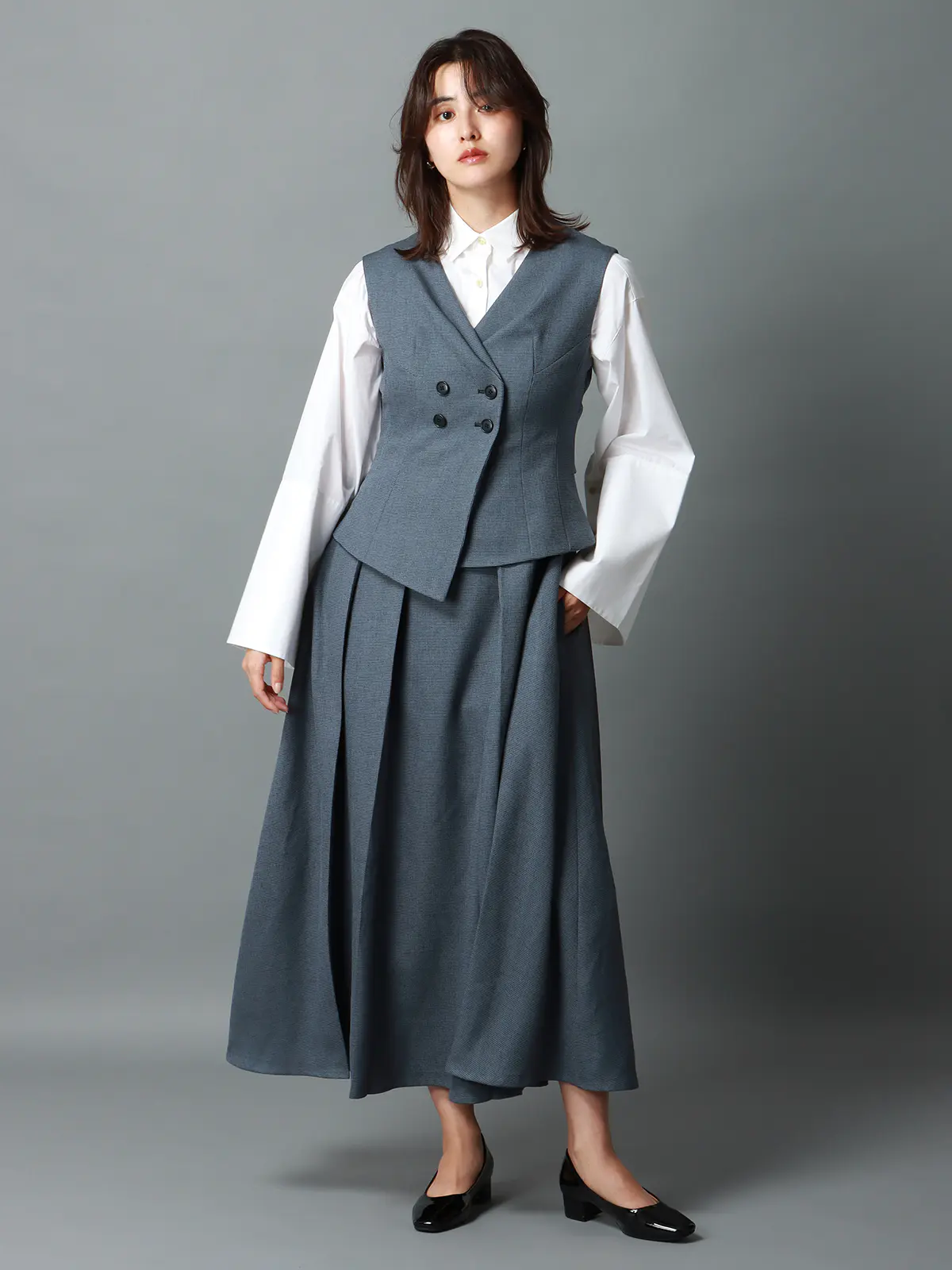 【9／5～WEB先行販売スタート！】CIS．／レイヤードルックワンピース／ウォッシャブル／ストレッチ ブルー系 34(5号）