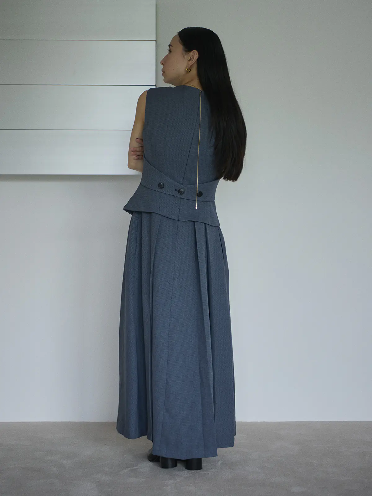 【9／5～WEB先行販売スタート！】CIS．／レイヤードルックワンピース／ウォッシャブル／ストレッチ ブルー系 34(5号）