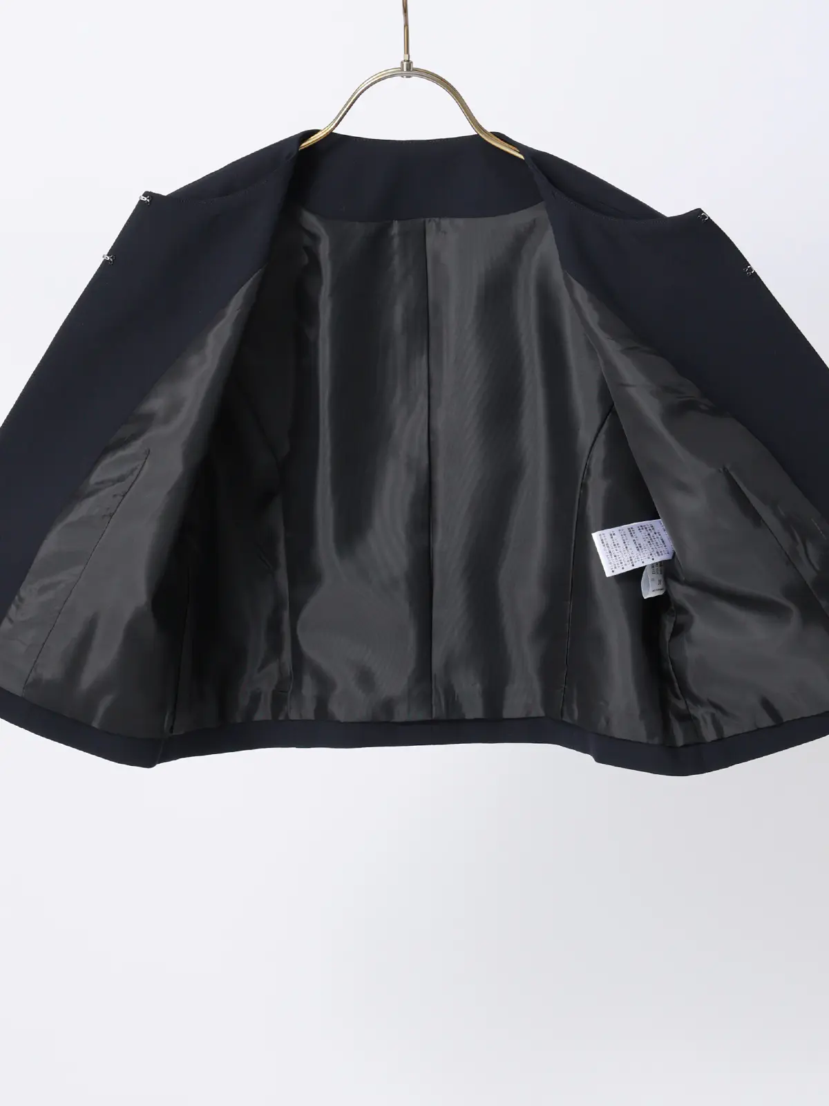 WEB限定／ジャケット＆ワンピースセットアップ／ノーカラー／ウォッシャブル／フォーマル／無地 ネイビー 36(7号）