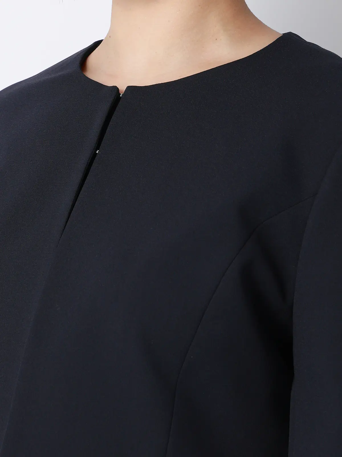 WEB限定／ジャケット＆ワンピースセットアップ／ノーカラー／ウォッシャブル／フォーマル／無地 ネイビー 36(7号）
