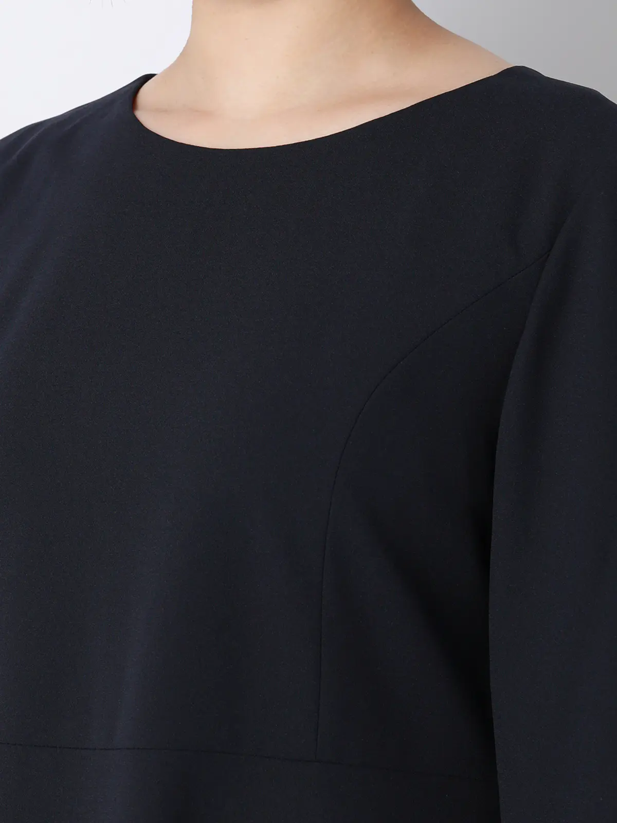 WEB限定／ジャケット＆ワンピースセットアップ／ノーカラー／ウォッシャブル／フォーマル／無地 ネイビー 36(7号）