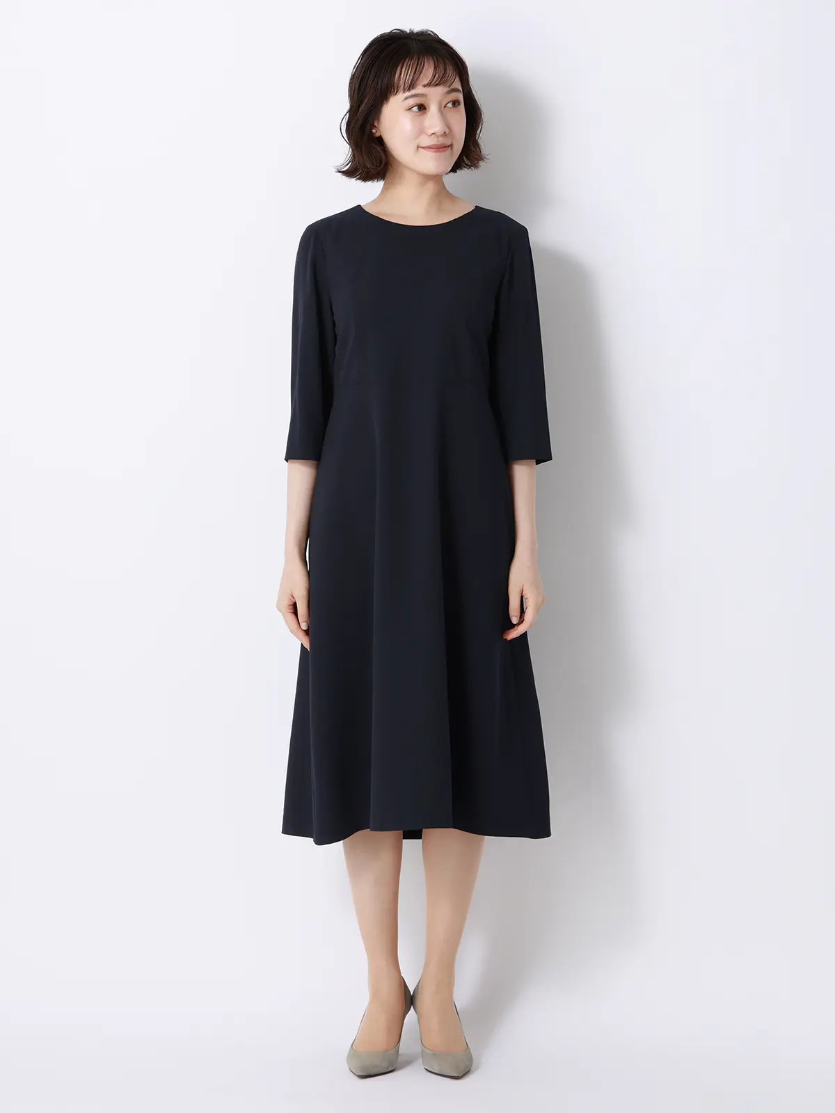 WEB限定／ジャケット＆ワンピースセットアップ／ノーカラー／ウォッシャブル／フォーマル／無地 ネイビー 36(7号）