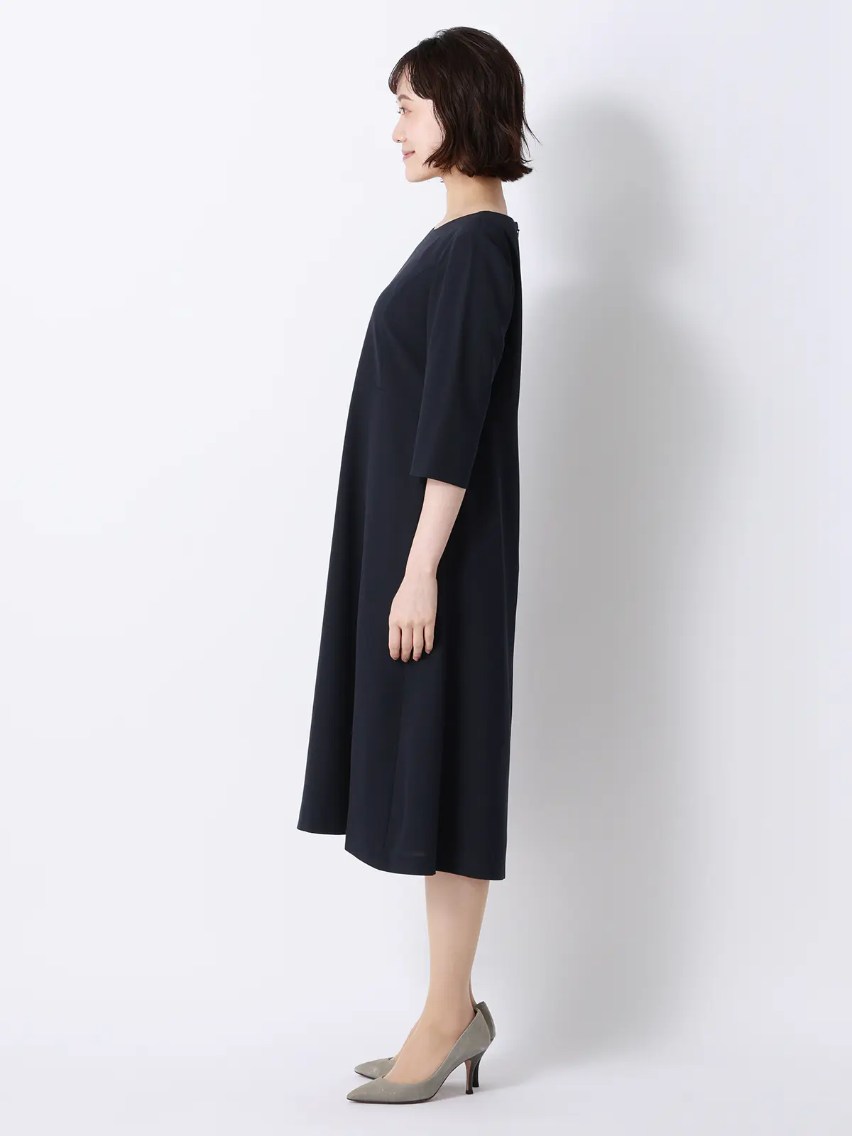 WEB限定／ジャケット＆ワンピースセットアップ／ノーカラー／ウォッシャブル／フォーマル／無地 ネイビー 36(7号）