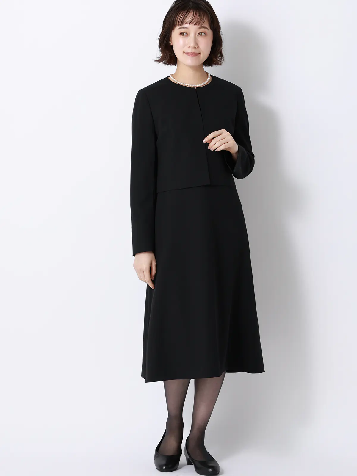 WEB限定／ジャケット＆ワンピースセットアップ／ノーカラー／ウォッシャブル／フォーマル／無地 ブラック 36(7号）