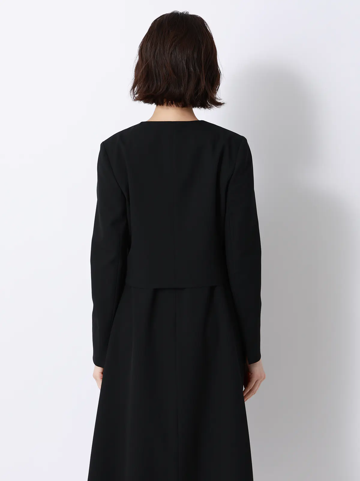 WEB限定／ジャケット＆ワンピースセットアップ／ノーカラー／ウォッシャブル／フォーマル／無地 ブラック 36(7号）