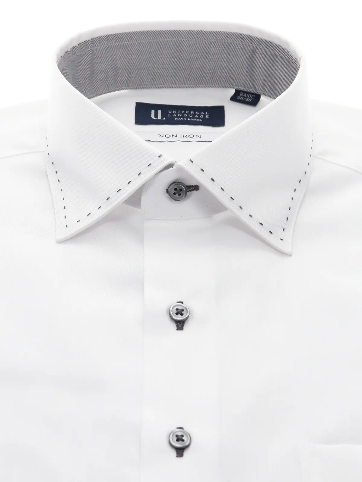 ワイシャツ／長袖／ノンアイロン／形態安定／ワイドカラー／織柄／BASIC／ドレスシャツ ホワイト 首周り:37cm,裄丈:80cm