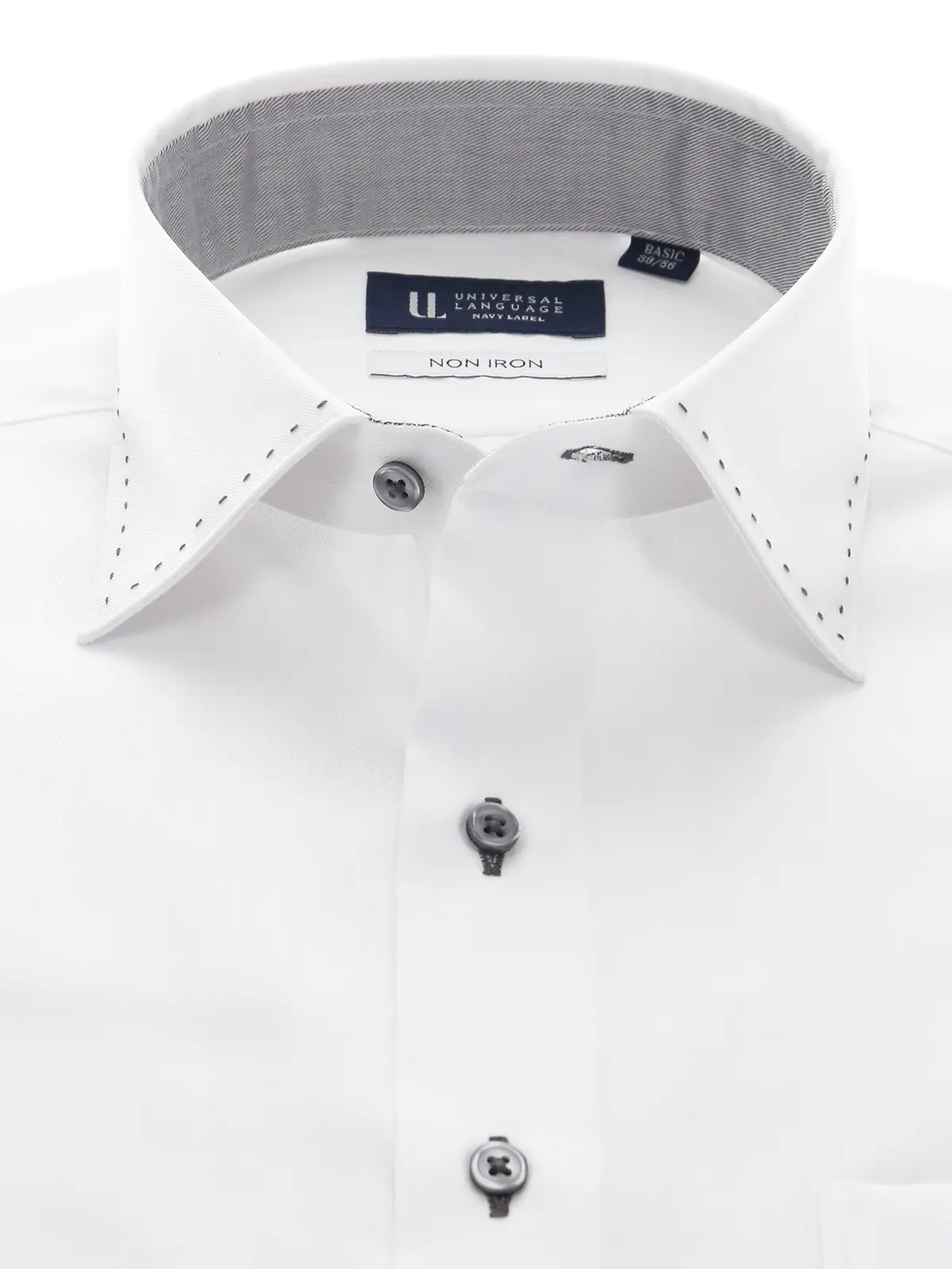 ワイシャツ／長袖／ノンアイロン／形態安定／ワイドカラー／織柄／BASIC／ドレスシャツ ホワイト 首周り:37cm,裄丈:80cm