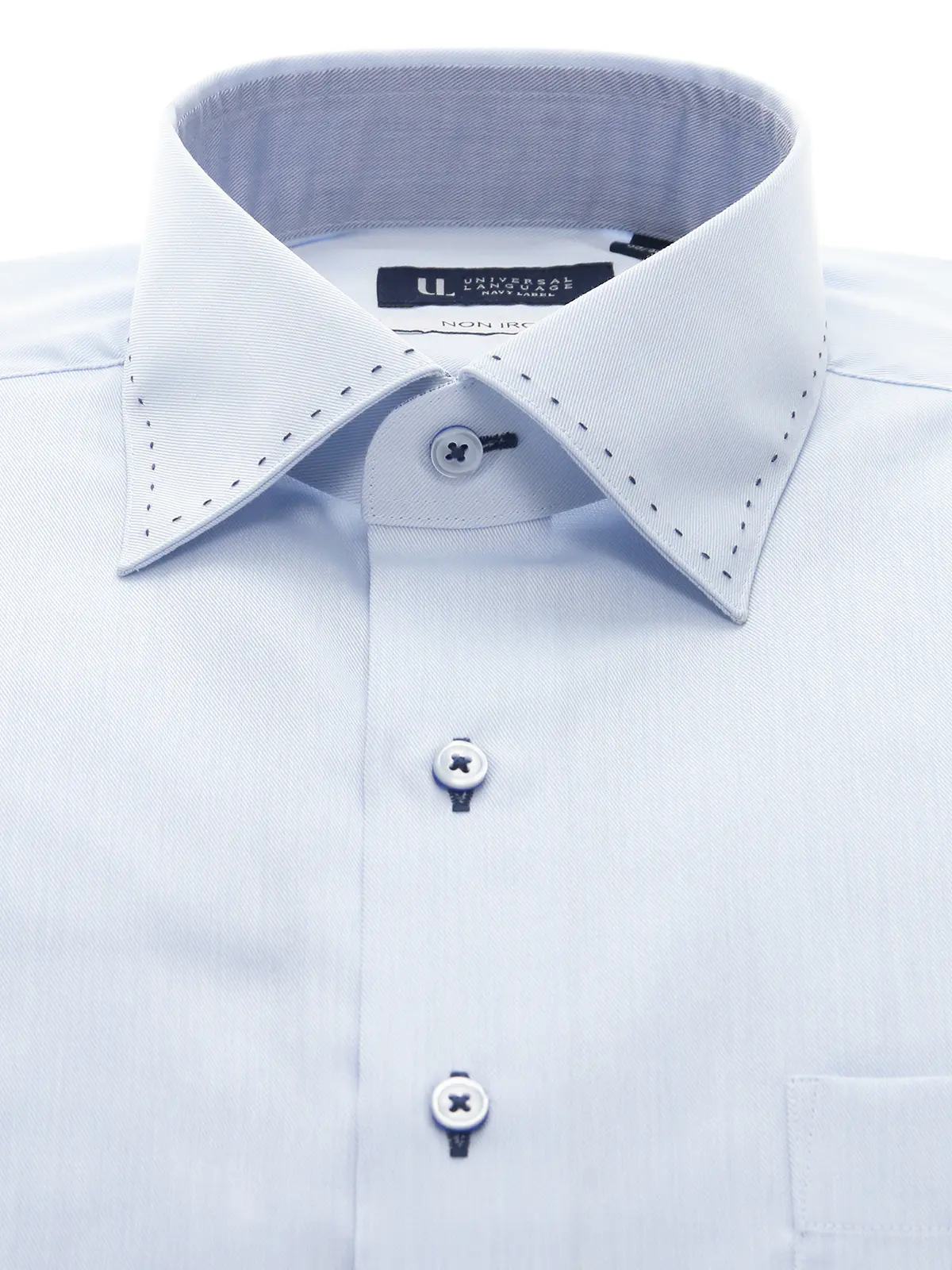 ワイシャツ／長袖／ノンアイロン／形態安定／ワイドカラー／織柄／BASIC／ドレスシャツ サックス 首周り:37cm,裄丈:80cm