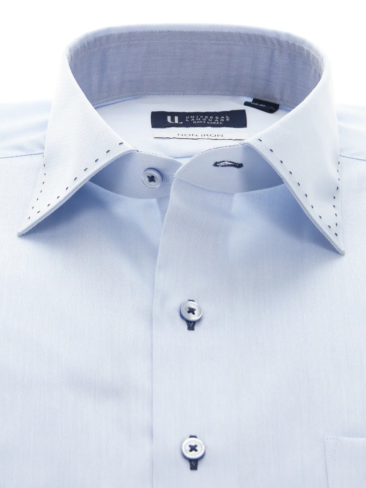 ワイシャツ／長袖／ノンアイロン／形態安定／ワイドカラー／織柄／BASIC／ドレスシャツ サックス 首周り:37cm,裄丈:80cm