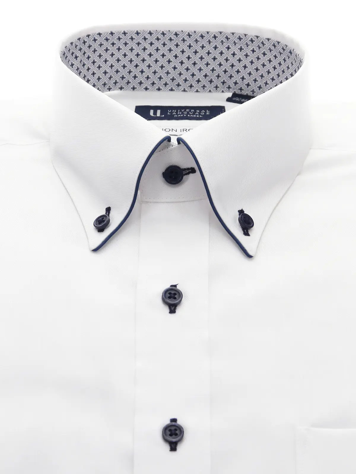 ワイシャツ／長袖／ノンアイロン／形態安定／ボタンダウンカラー／織柄／BASIC／ドレスシャツ ホワイト 首周り:37cm,裄丈:80cm