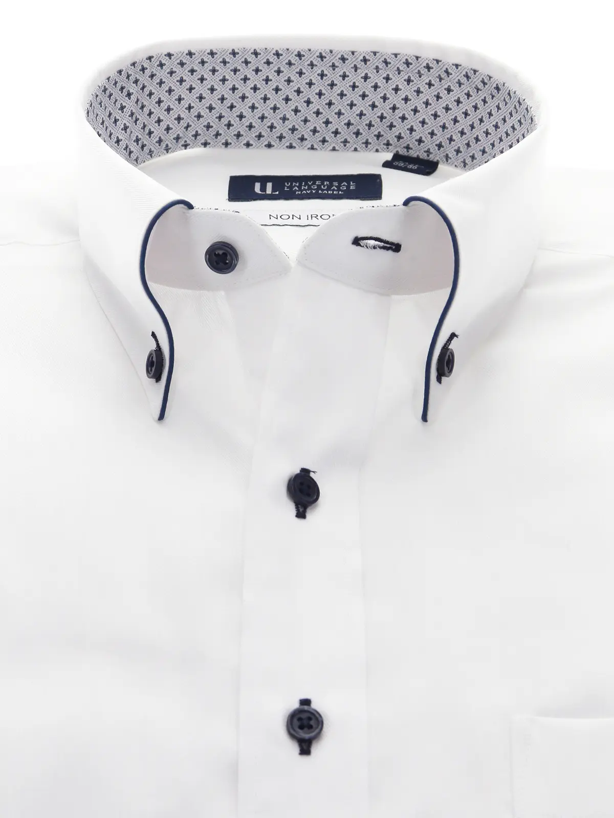 ワイシャツ／長袖／ノンアイロン／形態安定／ボタンダウンカラー／織柄／BASIC／ドレスシャツ ホワイト 首周り:37cm,裄丈:80cm