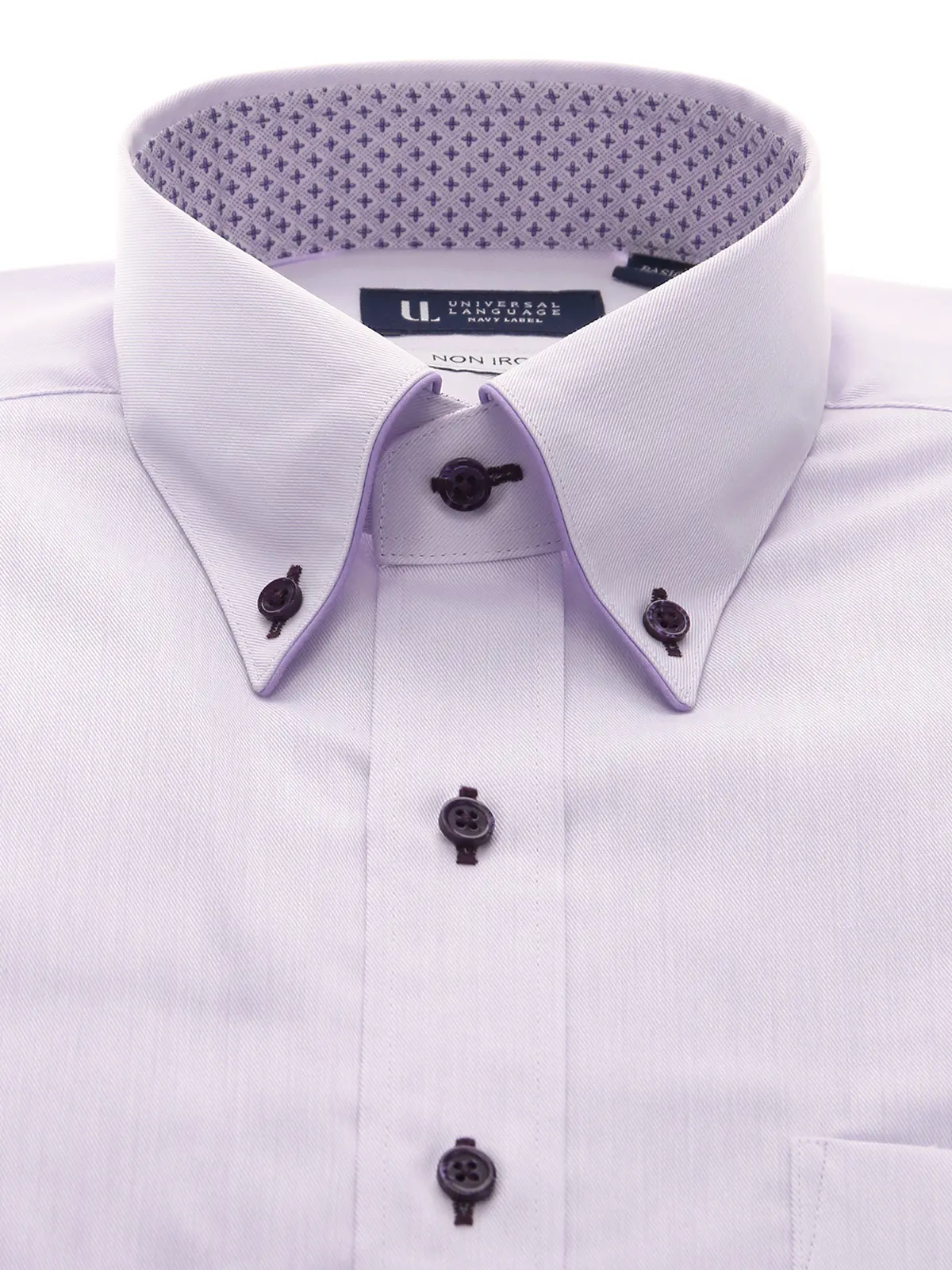 ワイシャツ／長袖／ノンアイロン／形態安定／ボタンダウンカラー／織柄／BASIC／ドレスシャツ パープル 首周り:37cm,裄丈:80cm