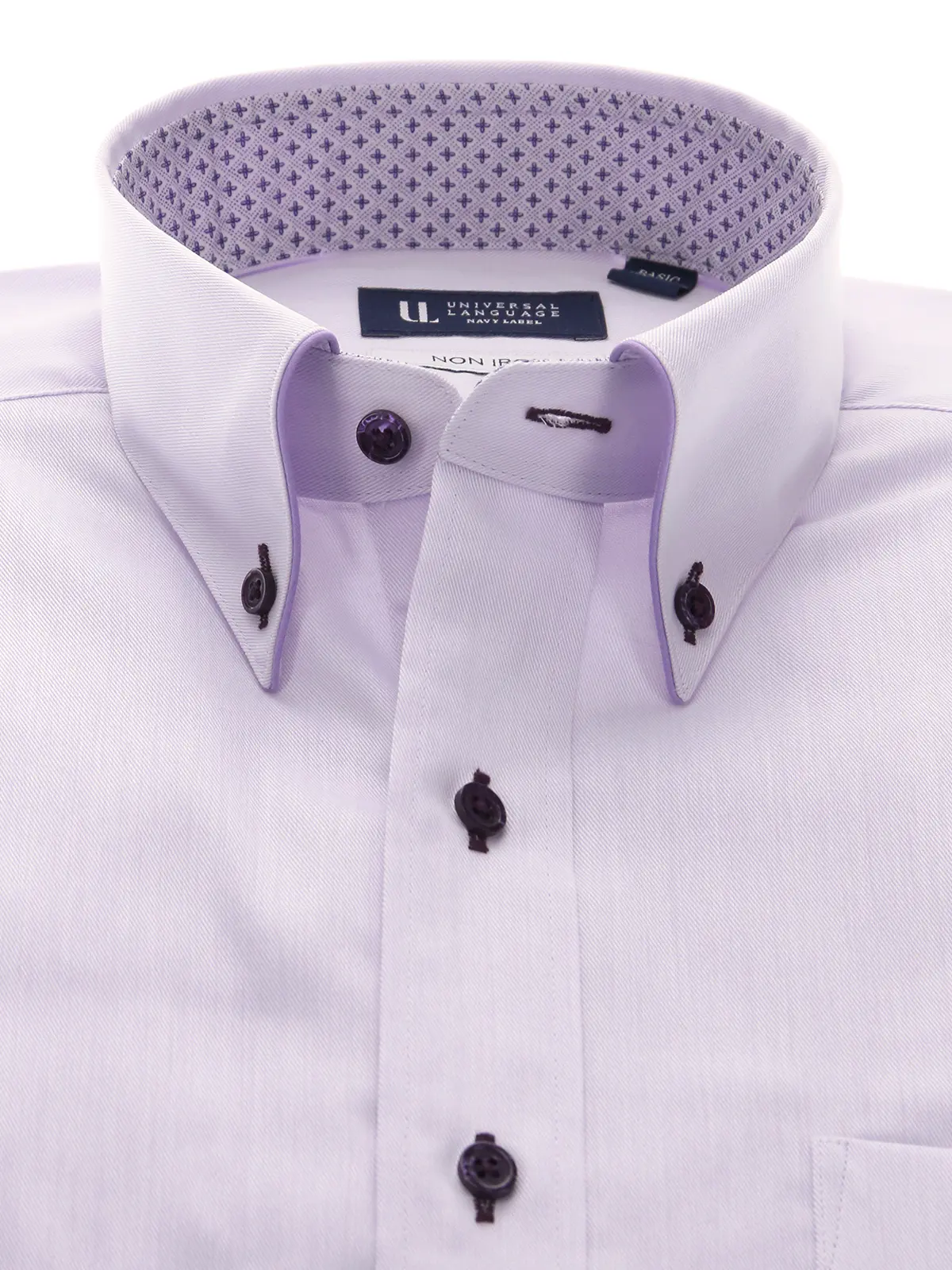 ワイシャツ／長袖／ノンアイロン／形態安定／ボタンダウンカラー／織柄／BASIC／ドレスシャツ パープル 首周り:37cm,裄丈:80cm