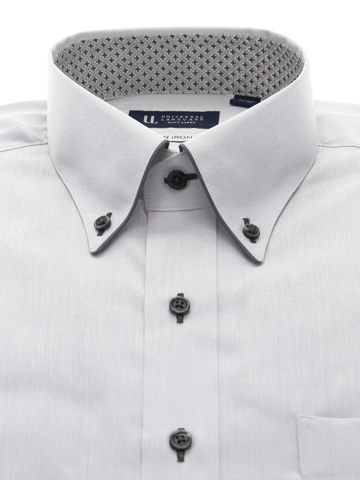 ワイシャツ／長袖／ノンアイロン／形態安定／ボタンダウンカラー／織柄／BASIC／ドレスシャツ ライトグレー 首周り:37cm,裄丈:80cm