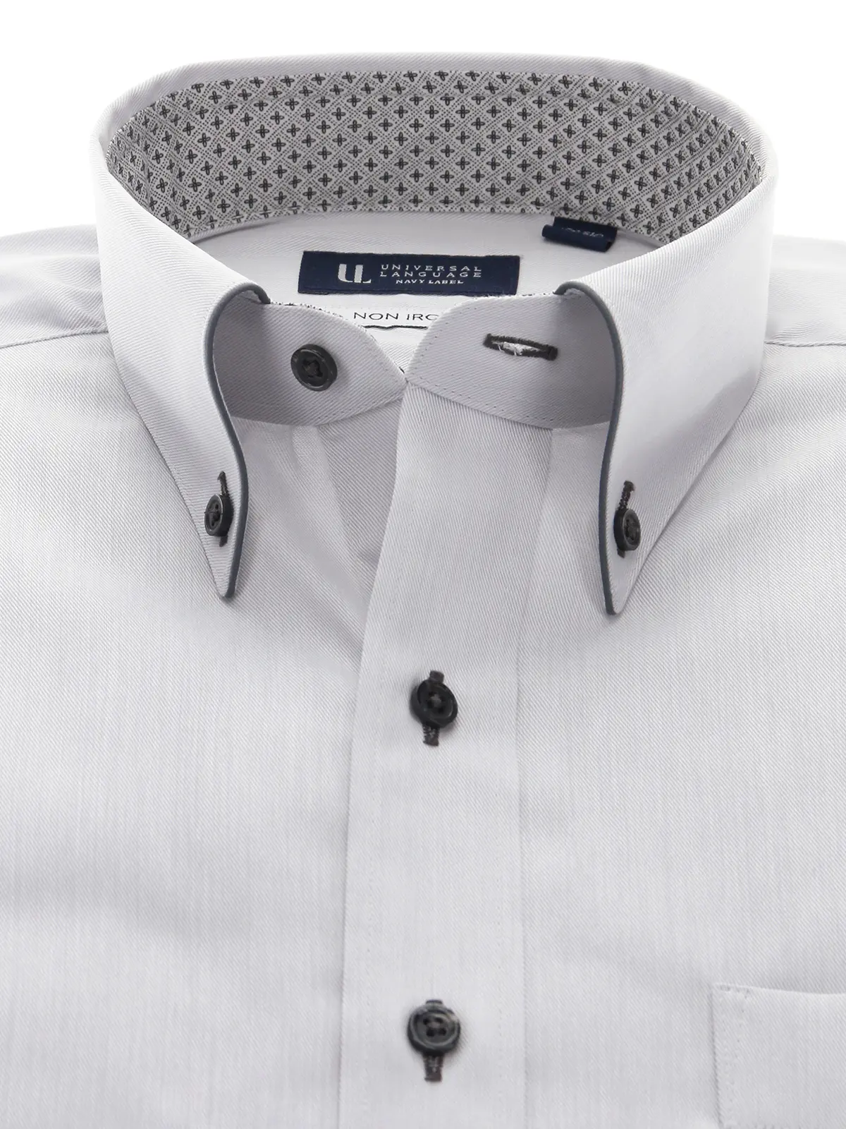 ワイシャツ／長袖／ノンアイロン／形態安定／ボタンダウンカラー／織柄／BASIC／ドレスシャツ ライトグレー 首周り:37cm,裄丈:80cm